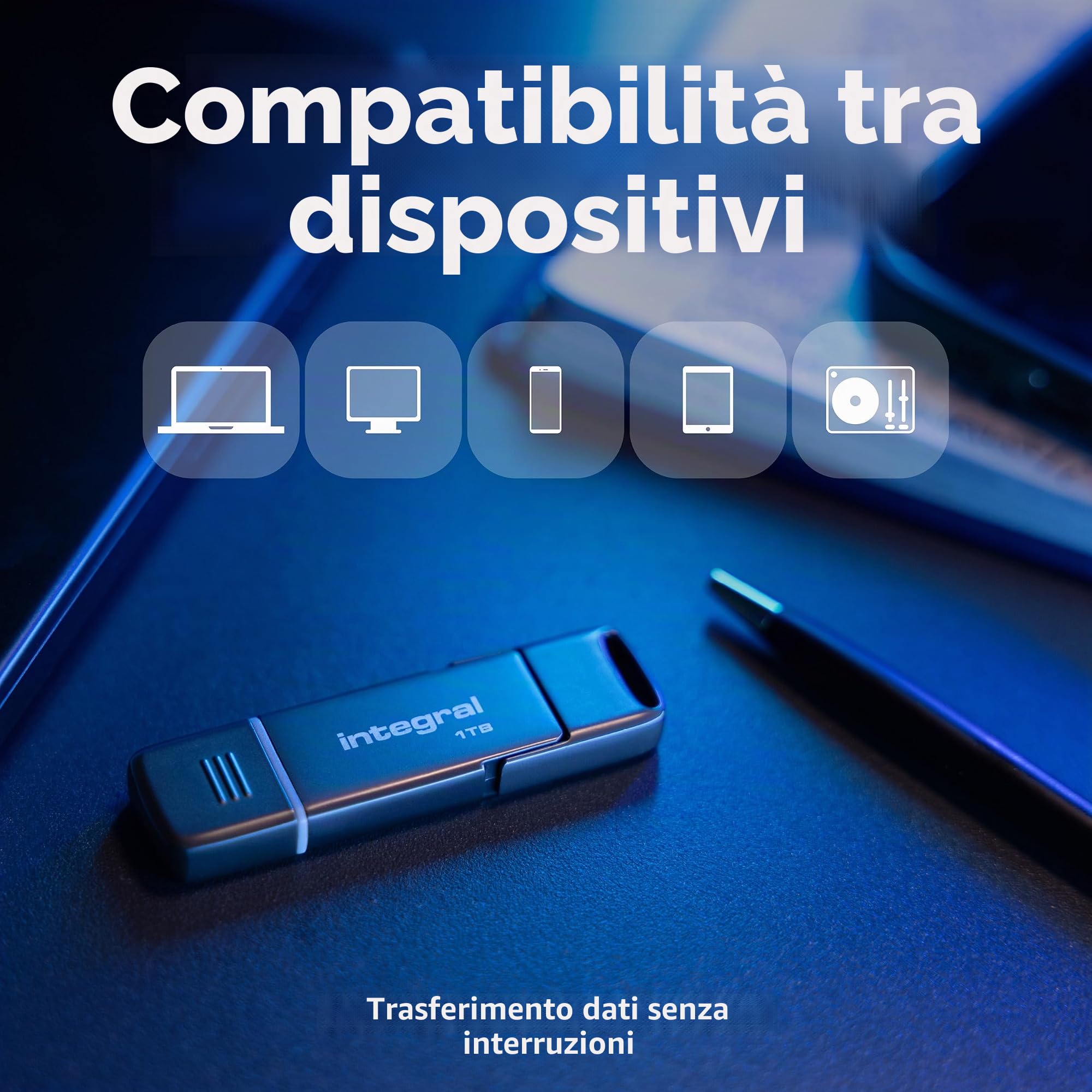 Integral USSD SlimXpress - Chiavetta USB 3.2 Gen 2x1 da 512 GB, doppia porta Type-C e Type-A, SSD portatile, lettura fino a 550 MB/s e scrittura fino a 500 MB/s. Design sottile e resistente in metallo