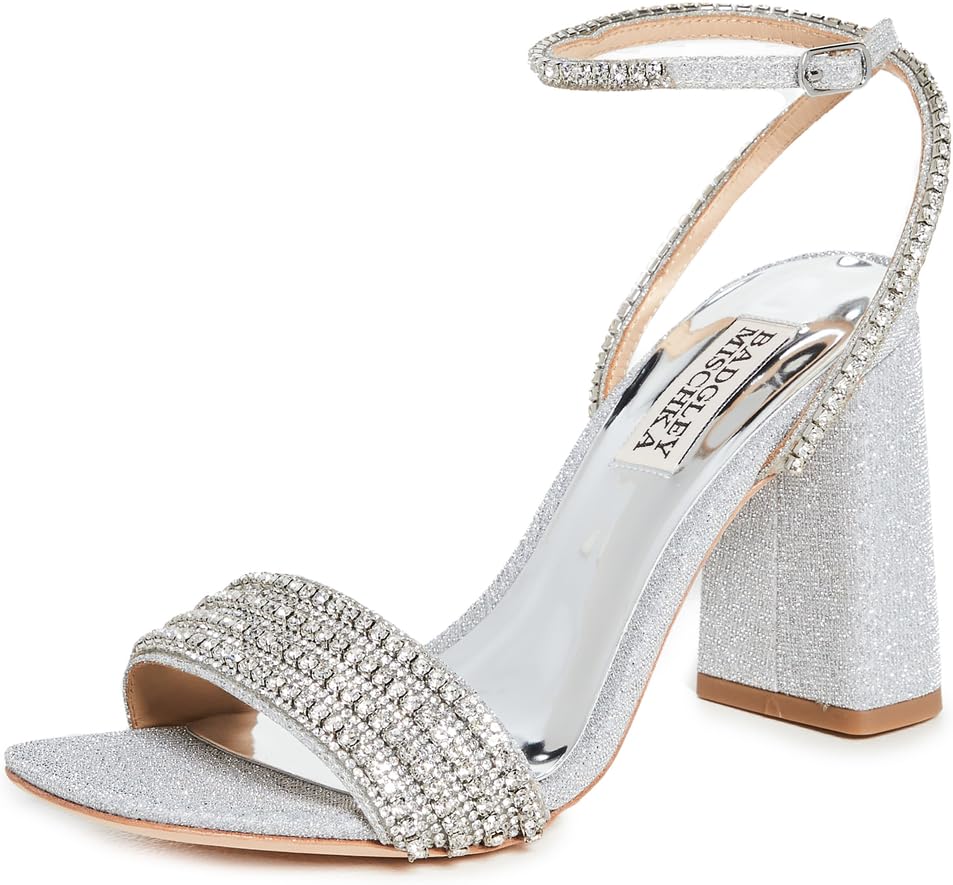 Badgley Mischka Women's Becca Heeled Sandal, Silver Textile, 10