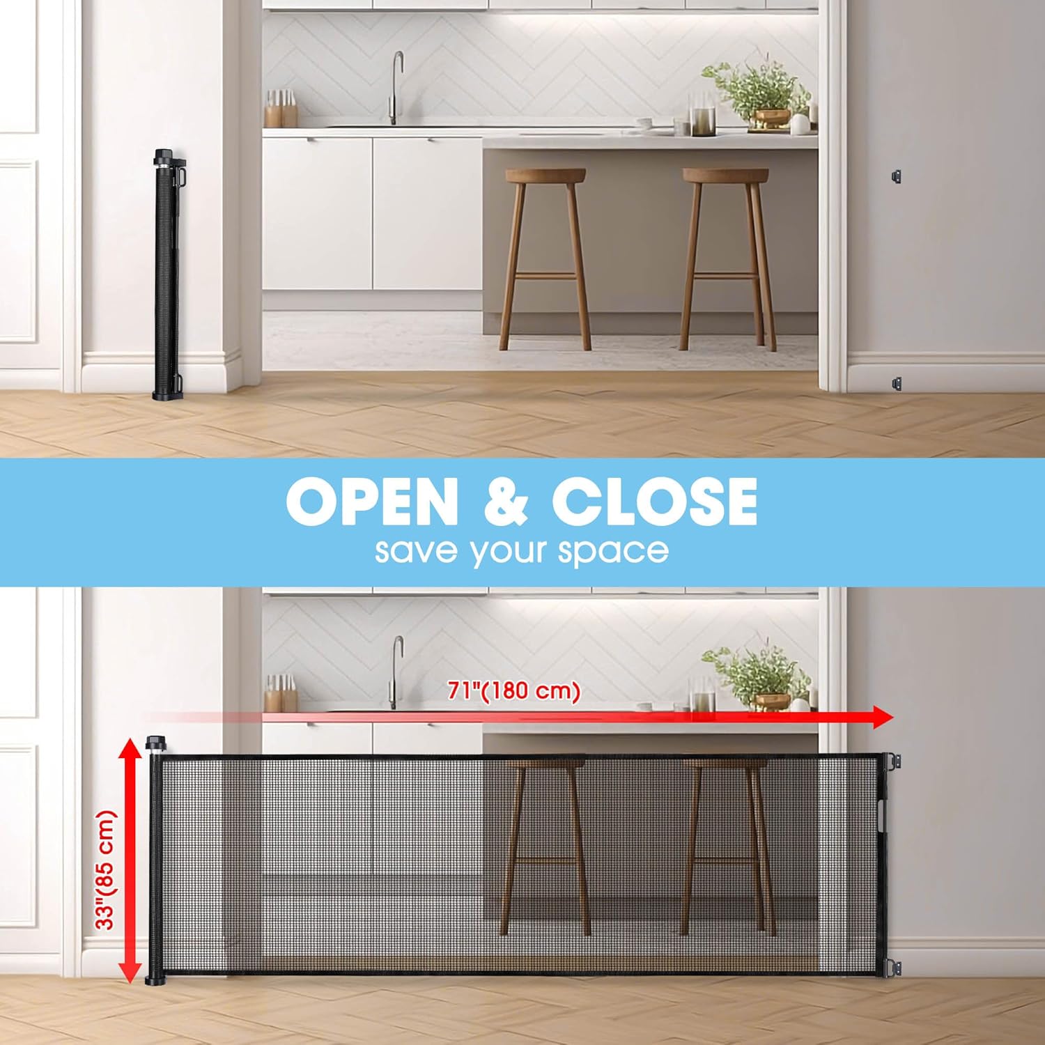 Yescom Retractable Baby Gate for Stairs 71" Wide 33" Tall Dog Gate for Doorways Child Mesh Stair Toddler Gate Indoor/Outdoor for Pool Desk Porch