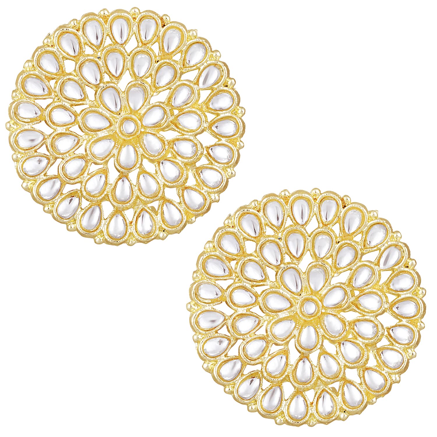 Peora Gold Plated White Kundan Studded Big Round Stud Earrings Ethnic Fashion Stylish Jewellery Gift for Women & Girls (B0C1K76VMC) Amazon Price History, Amazon Price Tracker