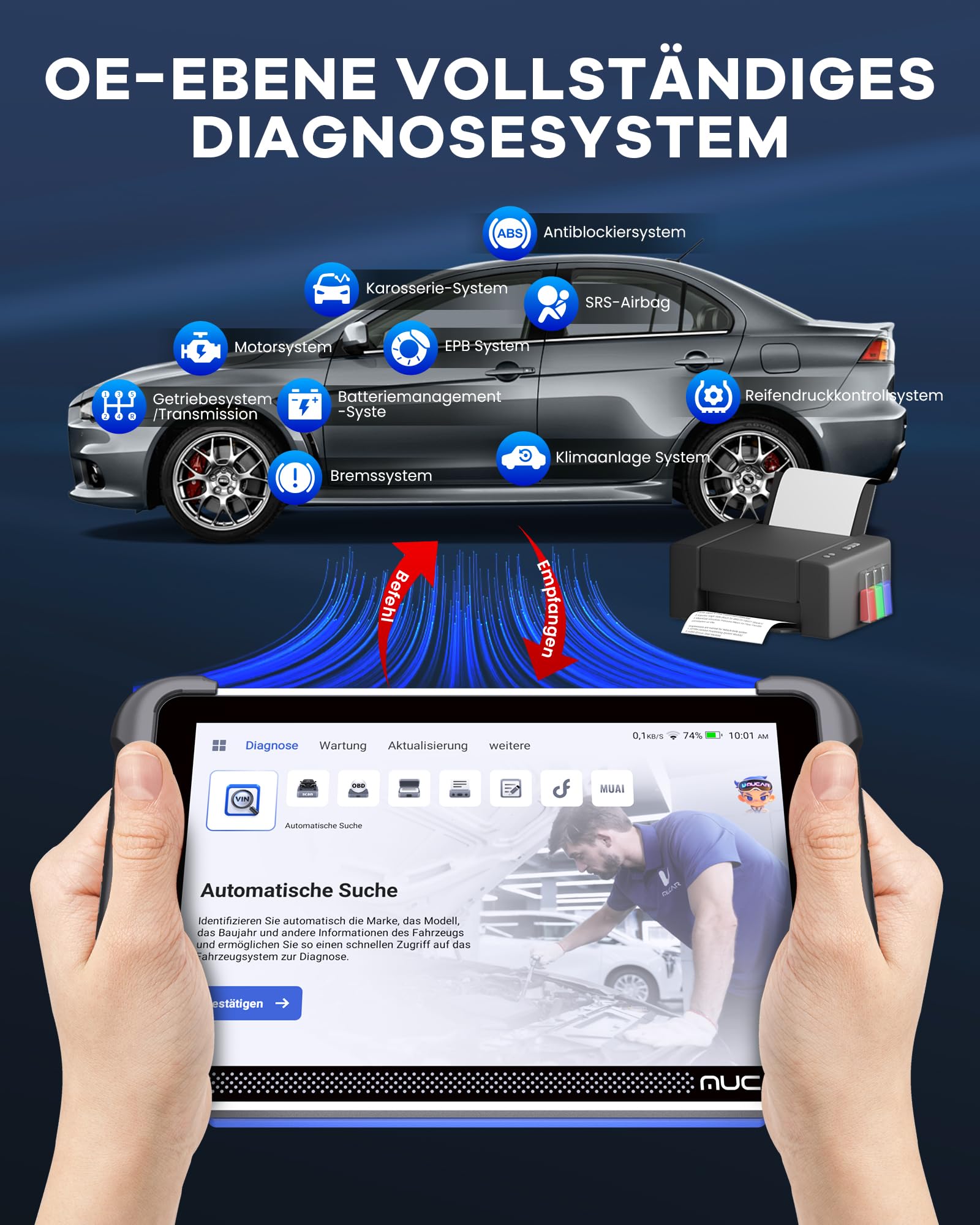 mucar AI-OBD2 Diagnosegeräte, 892BT Diagnosegerät Auto Mit 34 Reset-Funktion Und Volle Systemdiagnose, Auto Diagnosegerät Für ECU-Kodierung/BI Direktionale Steuerung, Kostenlose Lebenslange Updates