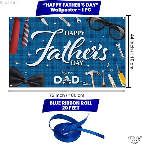 Miniatura 2 de KatchOn, Pancarta azul con texto en inglés «Happy Father's Day», extragrande, 72 x 44 pulgadas, decoración azul del día del padre para fiesta, telón