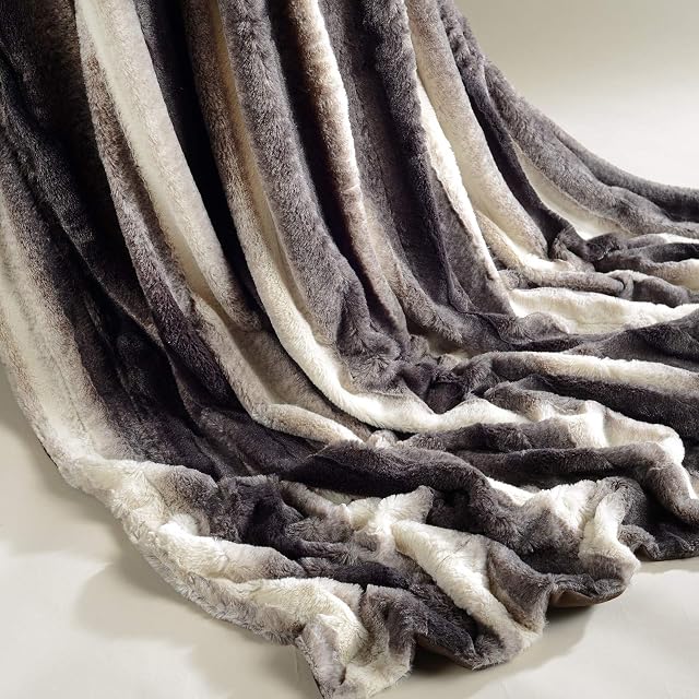 Y Homeware Y-H CHARCOAL Faux Fur Rabbit Throws Blankets Throw for Sofa Bed Tv Soft Plush Warm Cozy Rabbit Throw for Double Bed Size 150 x 200cm