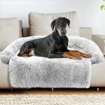 Calming Dog Bed Fluffy Plush Dog Mat for Furniture Protector with Removable Washable Cover for Large Medium Small Dogs and Cats (Large(45x37x6), Light Grey)