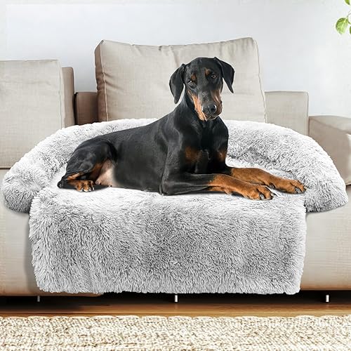 Miniatura 51 de Cama calmante para perro, tapete de felpa esponjosa para perros, protector de muebles con funda extraíble lavable para perros y gatos grandes,