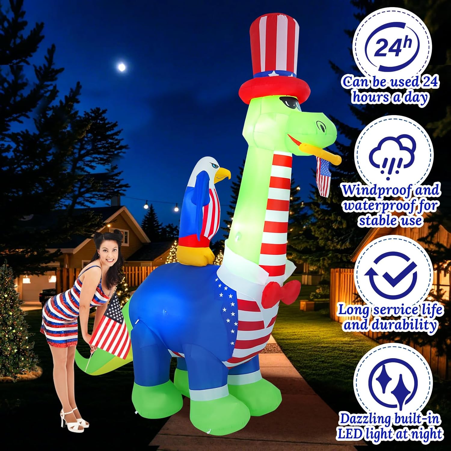 13FT Inflatables Independence Day Dinosaur and Eagle, 4th of July Inflatables Suitable for Outdoor, Indoor, Patio, Lawn Garden Inflatable Decoration for Independence Day