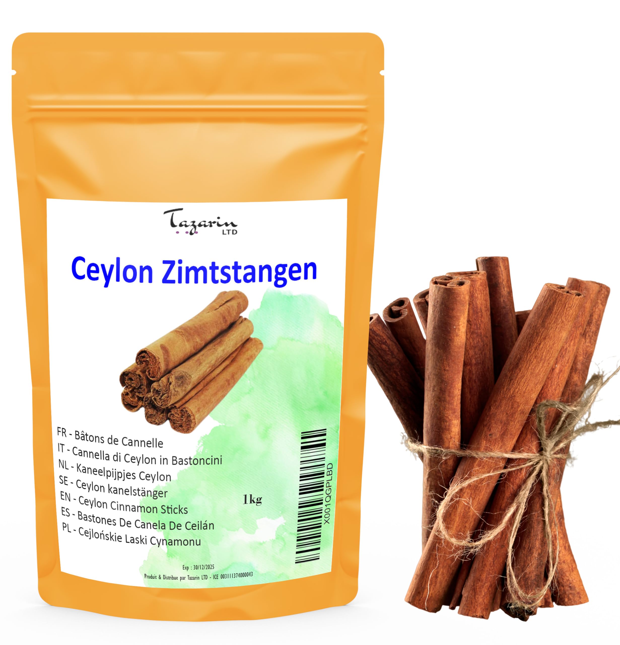 1kg Bâtons de cannelle de Ceylan entières - Arôme & Goût Intense - 100% Naturel, Pur et Sans Additifs - TazarinLtd