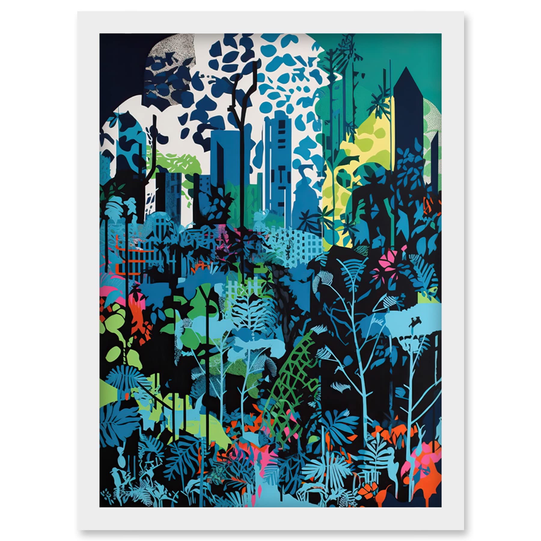 Artery8 Singapore Forest Cityscape Modern Bold Landscape Artwork Framed Wall Art Print A4