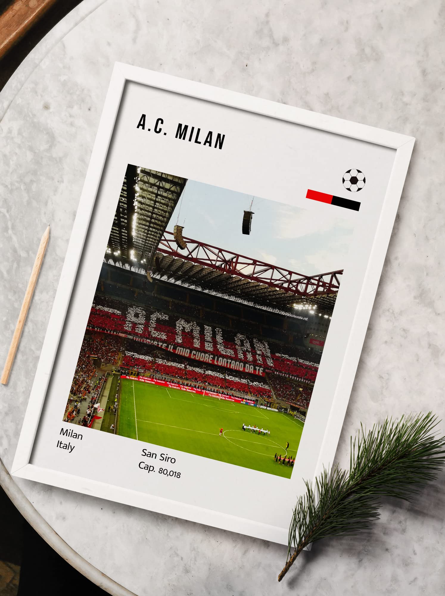 SINCE 7 STORE AC Milan Stadium Framed Poster (8x12 Inches) for Room Decor/Gifting/Football Fans
