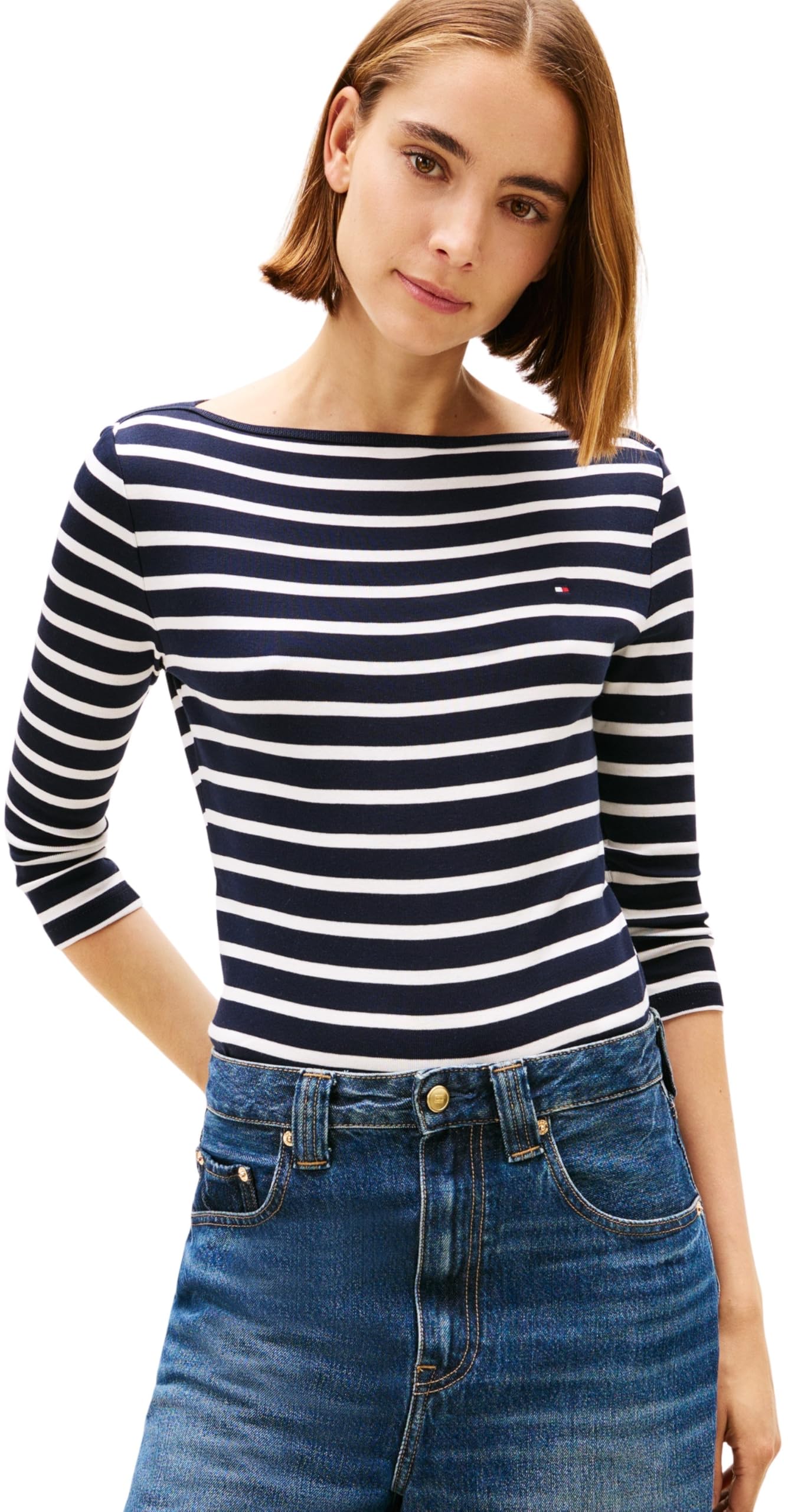 TOMMY HILFIGER 3/4-Arm-Shirt NEW CODY SLIM BOAT-NK 3/4SLV mit U-Boot und Streifen