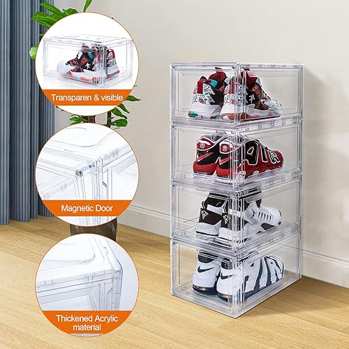 Miniatura 5 de Paquete de 10 cajas de zapatos grandes transparentes apilables, cajas de zapatos de acrílico que ahorran espacio, organizadores de zapatos, cajas