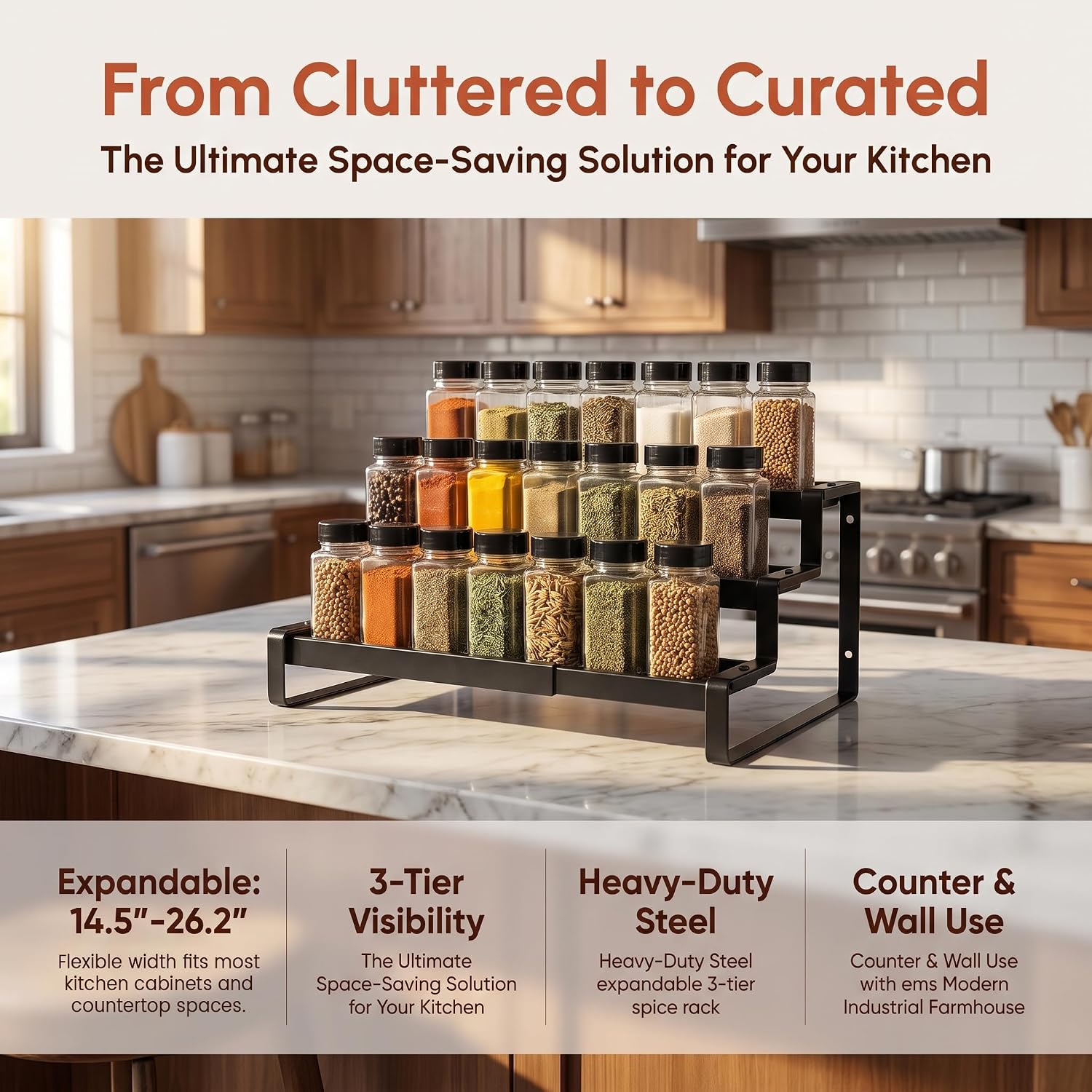 Spice Rack Organizer for Cabinet, 14.5"-26.2" Expandable Spice Organization