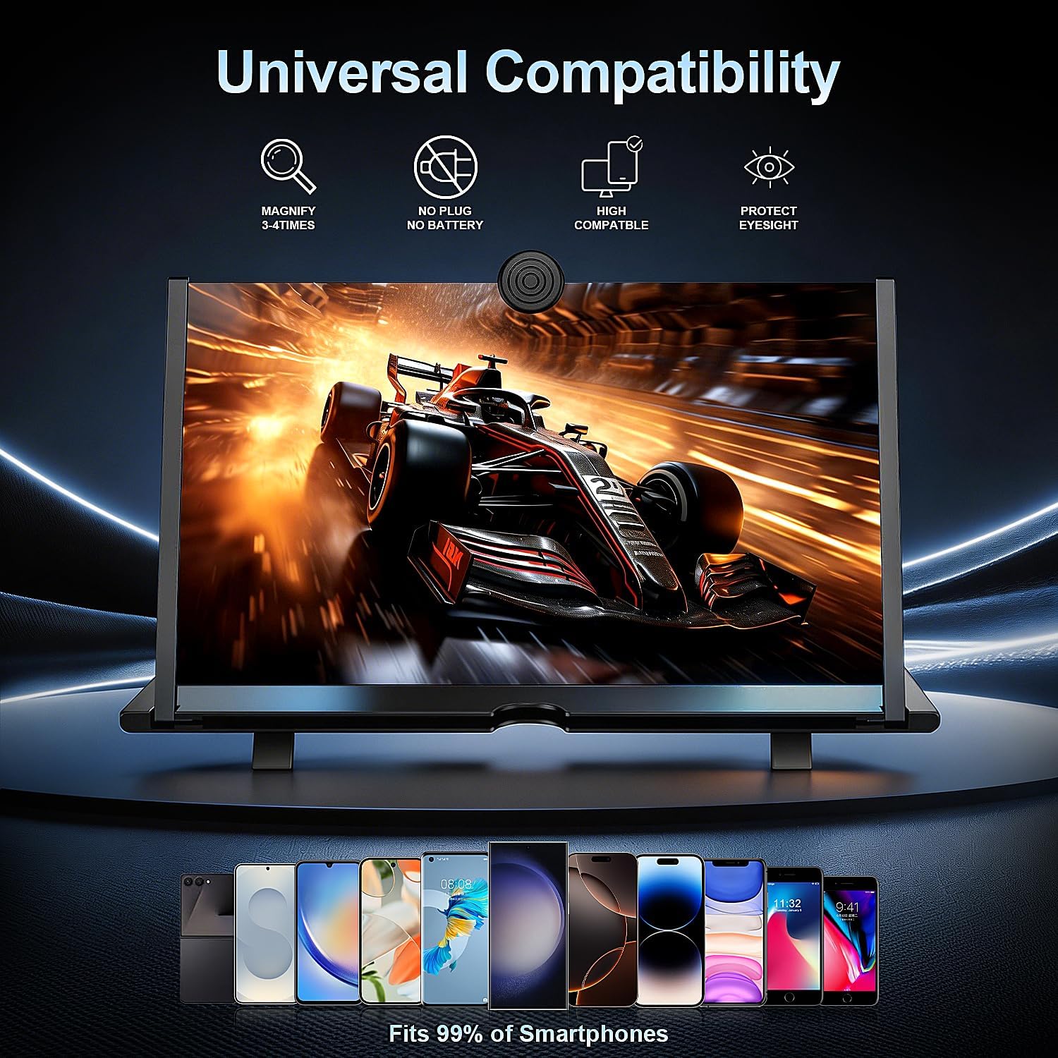 for 18" Mobile Phone Screen Magnifier 3D HD Projector Screen for Movies, Videos, Foldable Stand with Screen Amplifier, Supports All Smartphones,18 inches