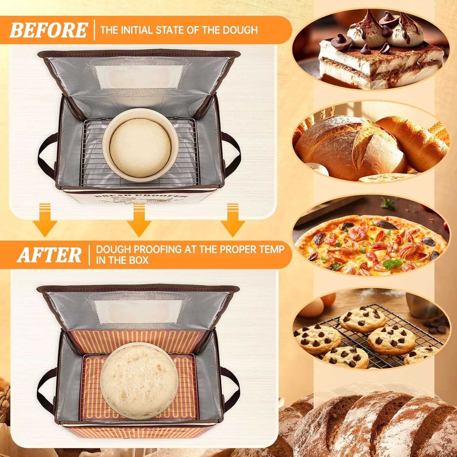 Folding Bread Proofing Box with Lid, Bread Proofer 3-Side Even Fever 50-113℉ Temp Control for Dough Yogurt Fermentation with Adjustable Temperature & Timer Contrller