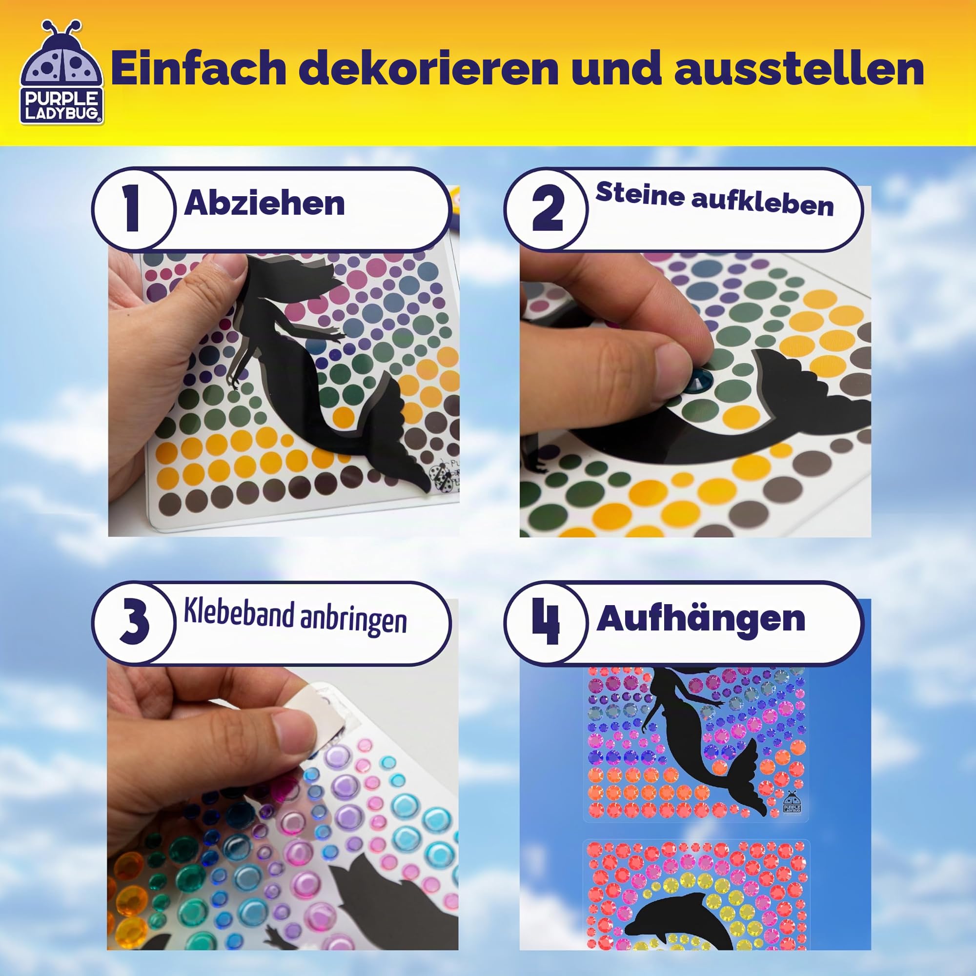 SUNGEMMERS Sonnenfänger Mosaik Bastelset Kinder ab 6 Jahre - Geschenk Mädchen 5 Jahre, Mädchen Geschenke 7 8 9 10 11 12 Jahre - Diamond Basteln Mädchen 8 Jahre - Kreatives DIY Meerjungfrau Spielzeug