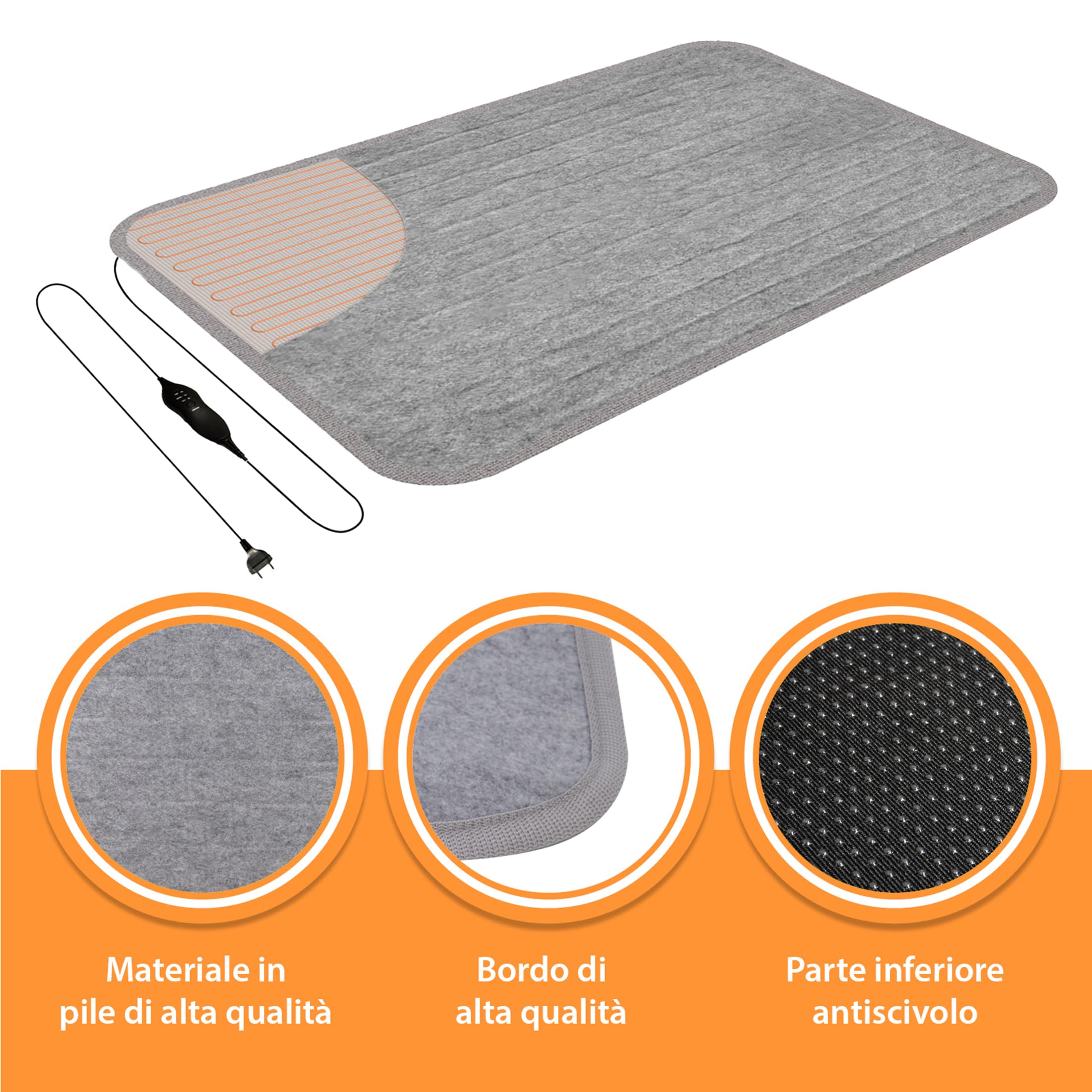Mi-Heat Sotto tappeto riscaldabile 100x140 cm - Riscaldamento sotto il tappeto Tappeto riscaldante Zerbino Tappeto termico fino a 30 °C - 3 livelli di riscaldamento e timer