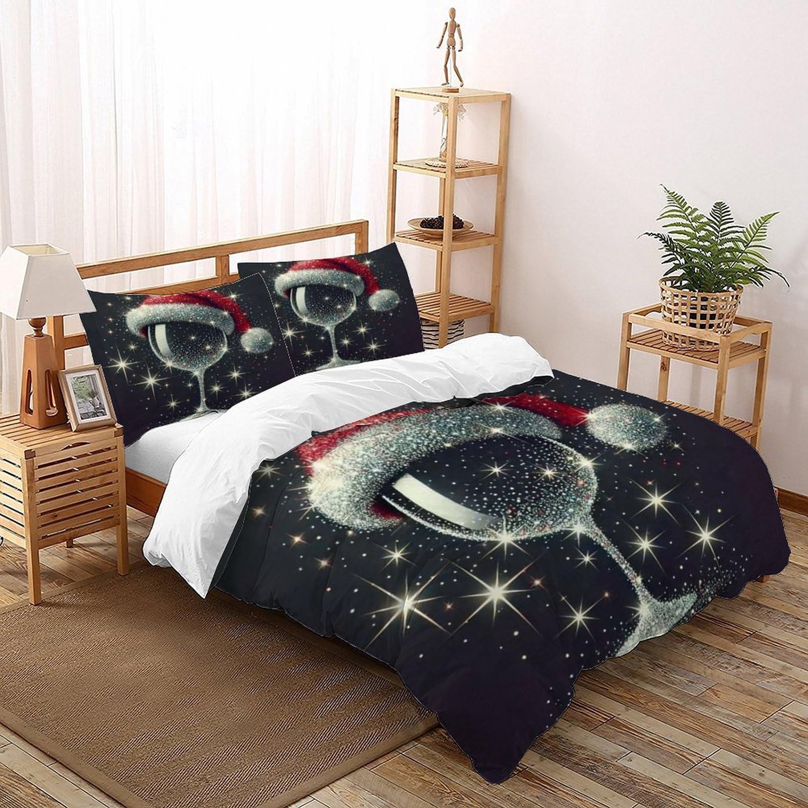DICENOR Christmas Starlight Mug Bedding Set for Comforter Polyester Christmas Theme Duvet Set 3 Pieces for Children Teens And Adults -2 with Pillowcases, King（220x240cm）