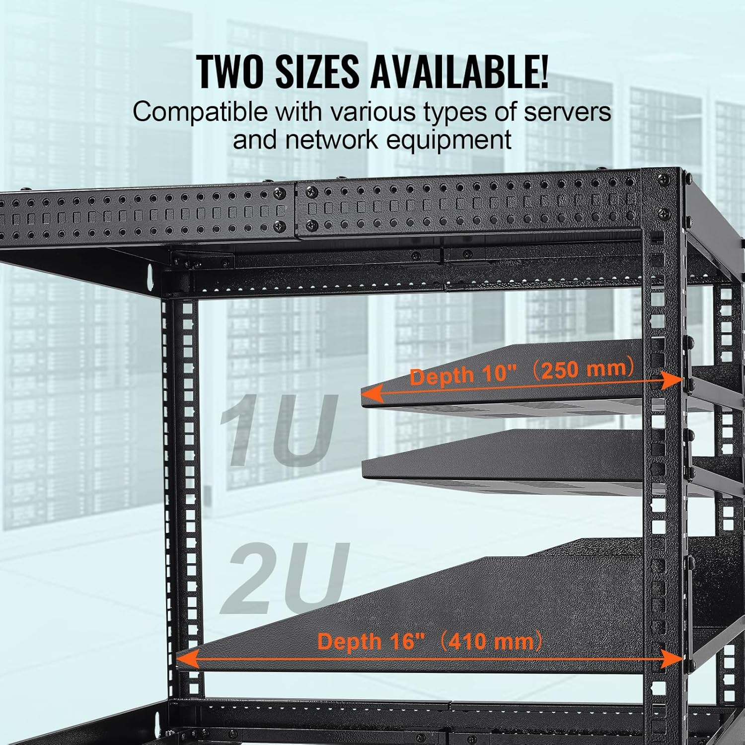 VEVOR 2PCS 1U Server Rack Shelf, Universal Vented Rack Mount Cantilever Tray for 19 inch Network Equipment Rack & Cabinet, 10" Deep Rack Mount Shelf, Weight Capacity 50 lbs Wall Mount Rack Shelf - Image 6