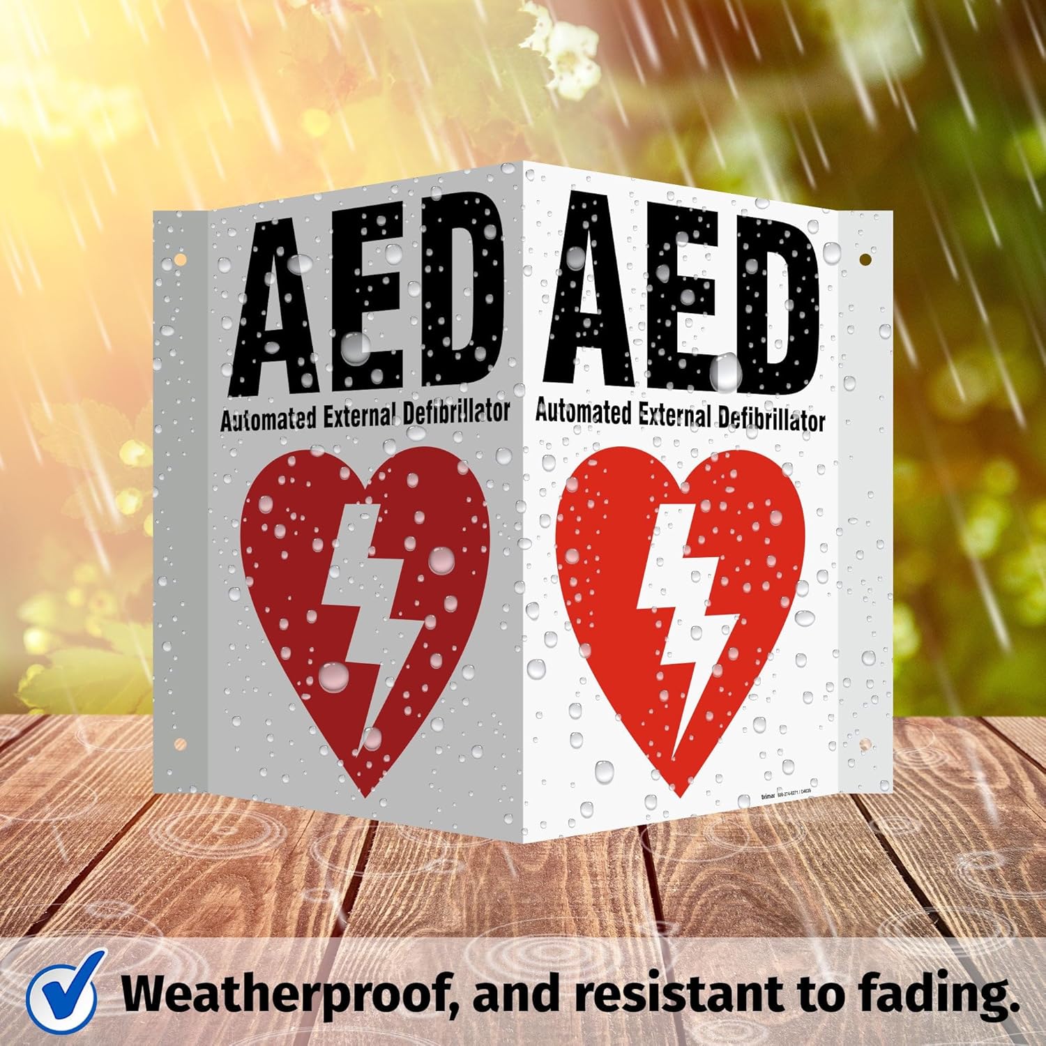 Brimar Two 20.3 cm x 25.4 cm 3-way AED サイン - 0.08インチ ポリスチレンプラスチック、