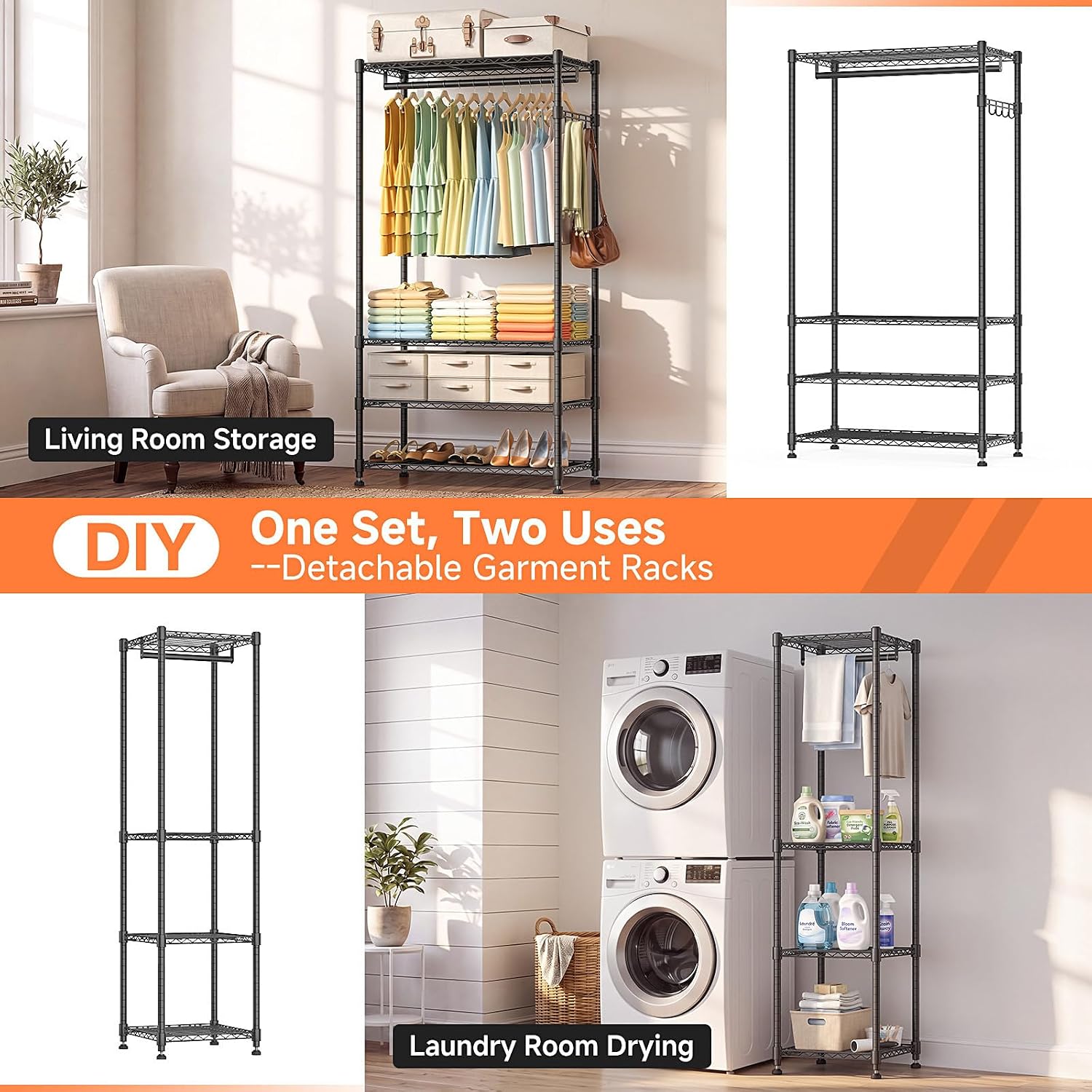 Himimi Heavy Duty Clothes Rack Expandable, Adjustable Closet System, Black image 5