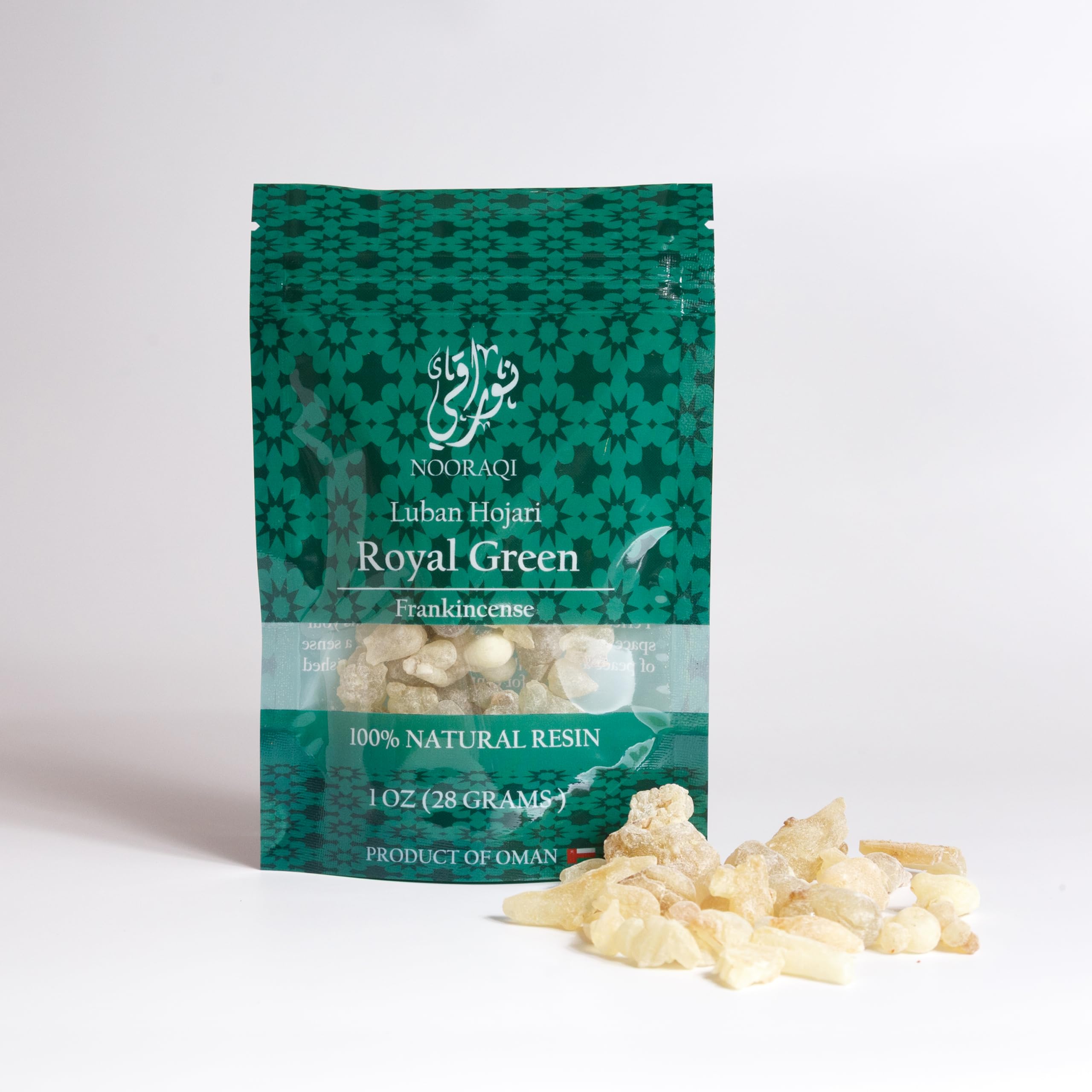 Nooraqi Royal Green Hojari Frankincense From Oman (Boswellia Sacra) | Edible & Chewing Frankincense | Aromatic Incense | Pure Resin (1Oz)