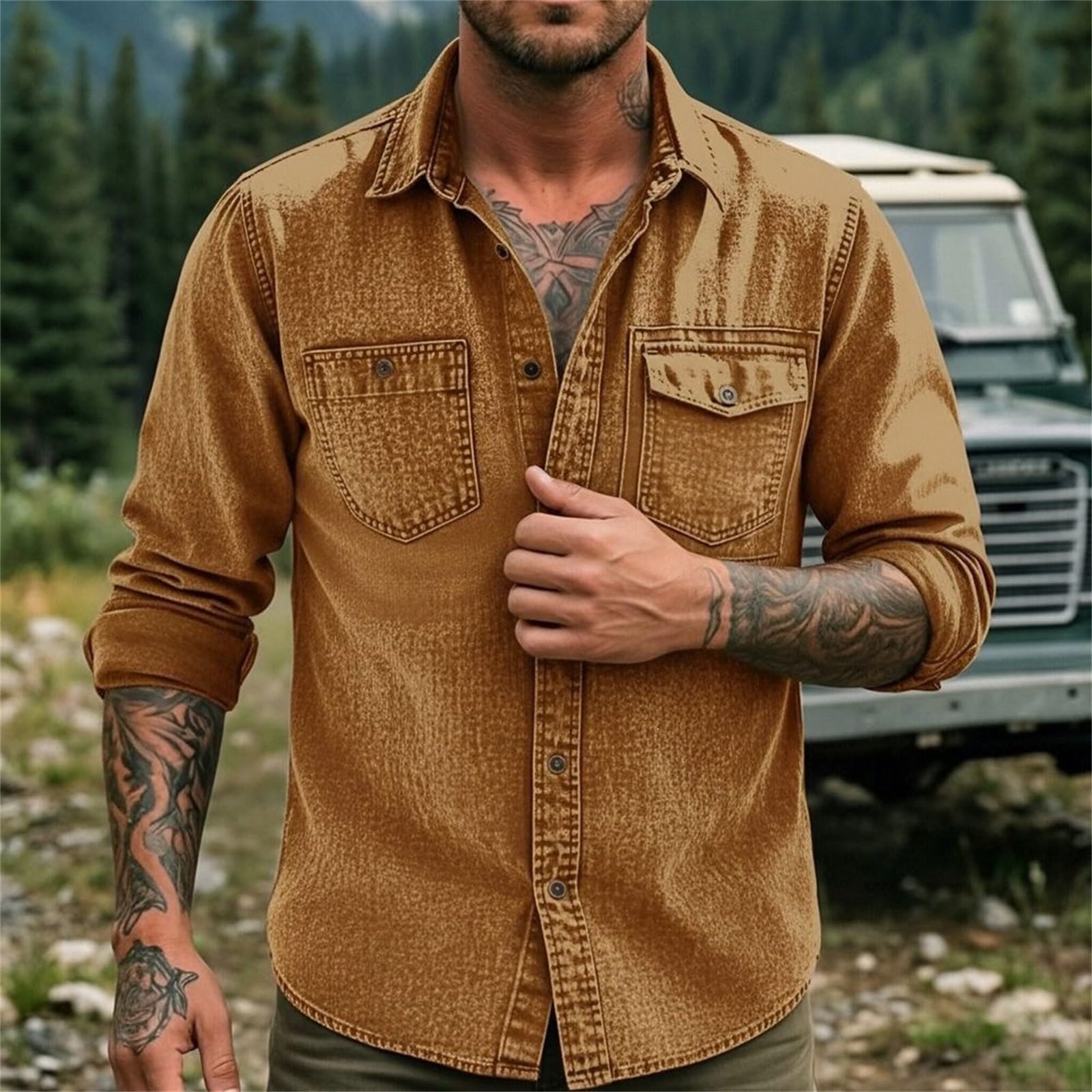 Camicie da uomo a maniche lunghe con bottoni sul davanti, stile retrò, con