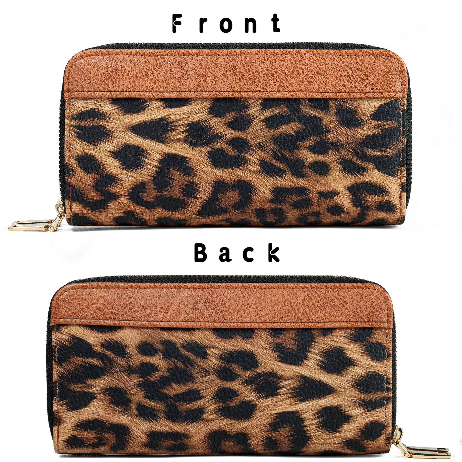 Women's Cheetah Print Wallet,Leopard Western Large Capacity Purse, 2 Zippers Card Cases Money Organizers for Ladies (Leopard Brown)