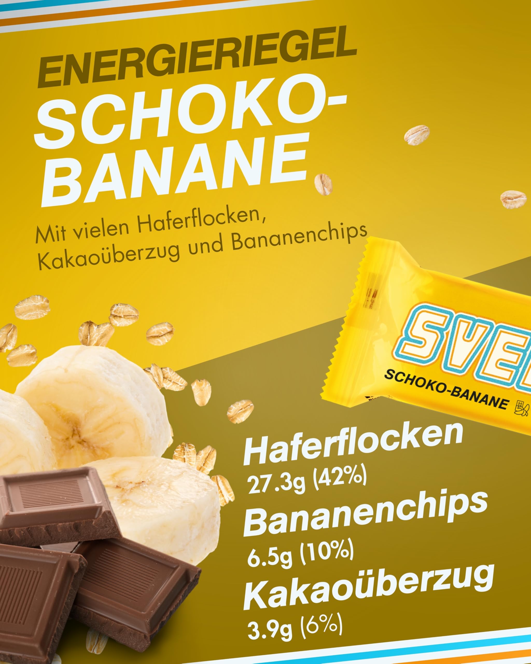 Sven Jack (Energy Cake) Haferriegel Schoko-Banane 20x 65g I Original Haferflocken Energieriegel I Veganer & Laktosefreier Haferriegel I Langkettige Kohlenhydrate & wenig Zucker I Müsliriegel