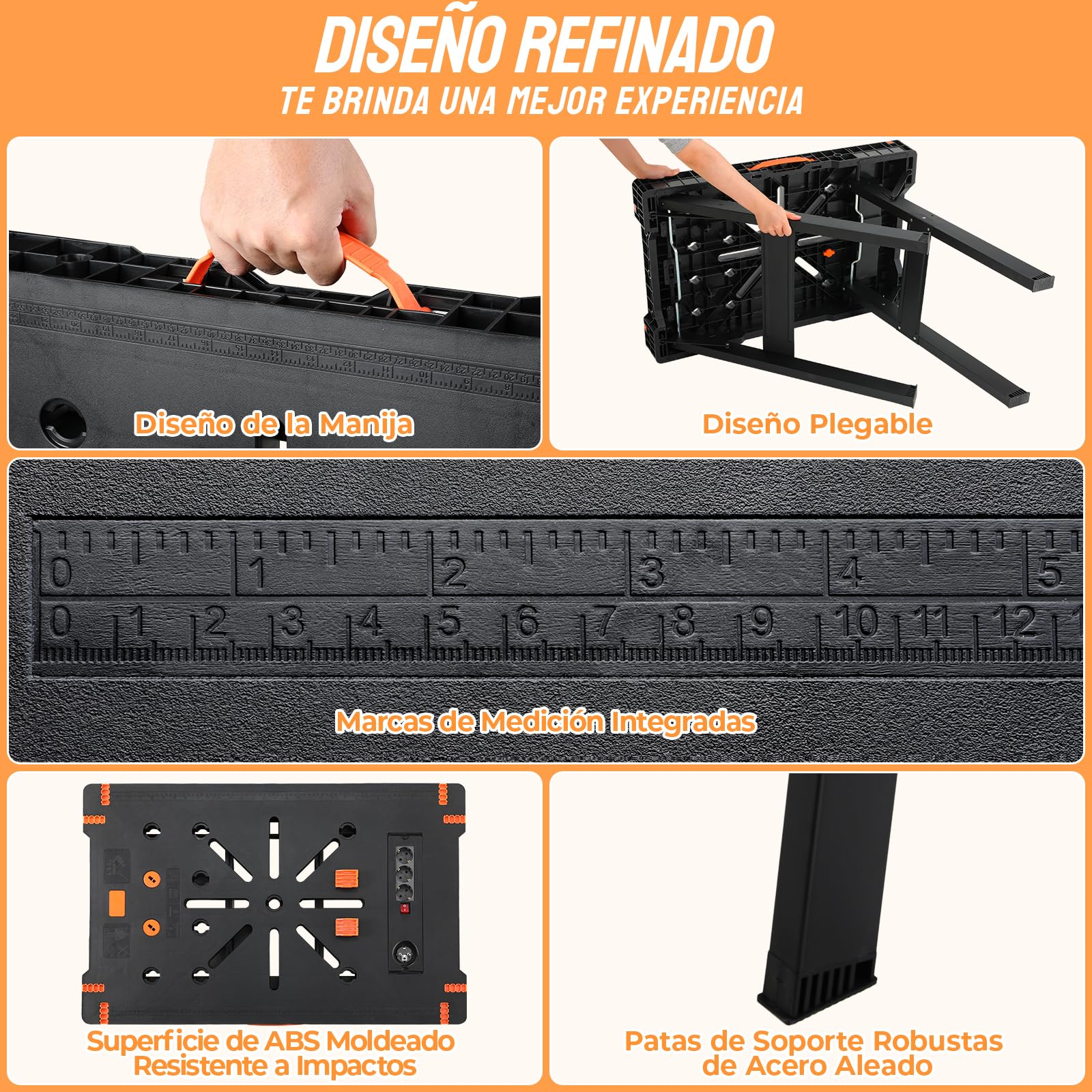TLGREEN Banco de Trabajo Plegable 2 Piezas, Mesa de Trabajo Portátil | Mesa de Trabajo Plegable con 4 Abrazaderas, Enchufe Integrado, Mesa de Serrar 680kg Combinado, para Taller y Bricolaje