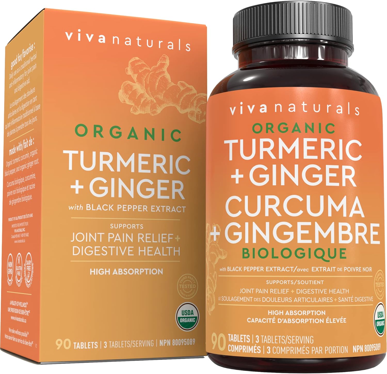 Organic Turmeric Curcumin + Ginger Supplement Curcuminoids With Black