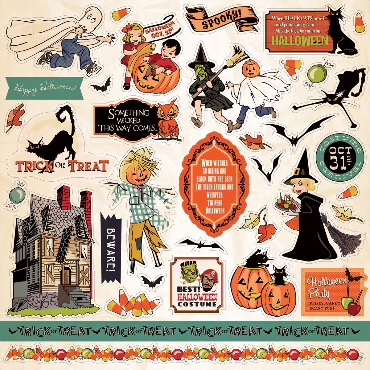 Carta Bella Trick or Treat Halloween Scrapbook Sticker Sheet