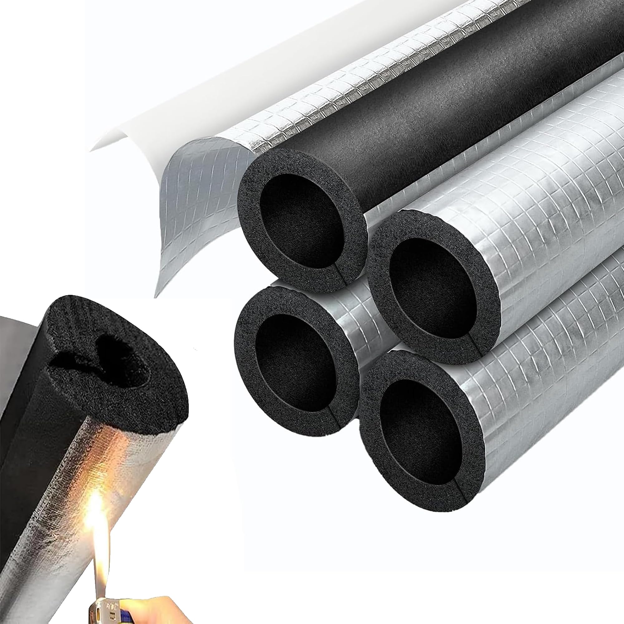 Tubo in Schiuma Isolante Esterni Condizionatore (ID) 159mm x (T) 30mm | Isolante Autoadesivo Copertura Antigelo, per Tubi dell'Acqua All'aperto in Schiuma Antigelo Ritardante di Fiamma