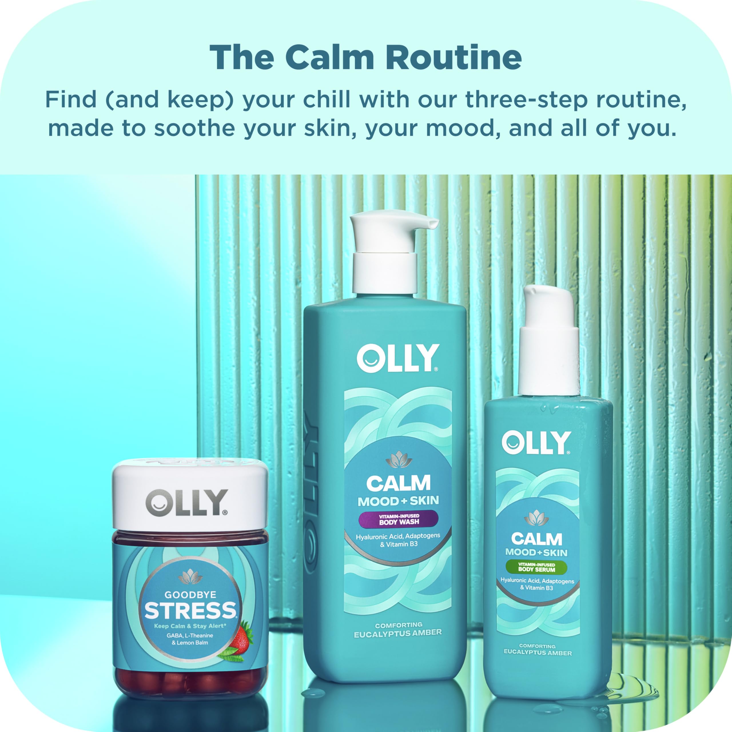 OLLY Calm Body Lotion-Serum with Hyaluronic Acid, Adaptogens & Vitamin B3– Nourishing Cleanser for Skin Barrier Repair, Deep Hydration, Eucalyptus Amber Scent, 8oz