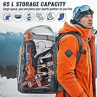 Vista 2 de Ski Boot Bag, 65L Durable Travel Backpack, 1680D Nylon Waterproof Snowboard Boot Bag, Skiing and Snowboarding Travel Luggage for Helmet, Goggles