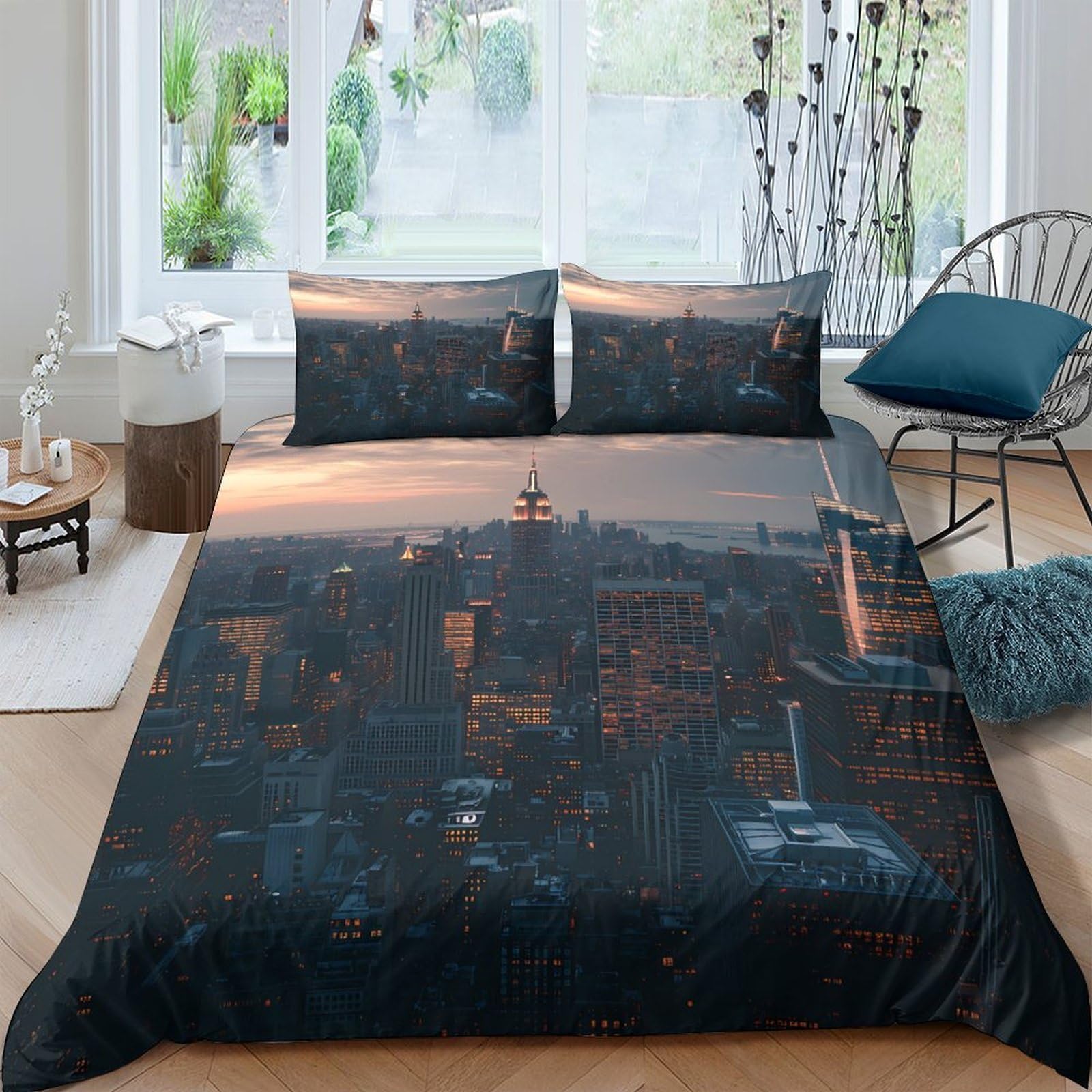 Ctjqhvkz Style-2 3D Printed City Nightscape Fitted Sheet Microfiber Soft Urban Skyline Bed Cover For Bedroom Guest Room Mattress Protection Single（135X200cm）