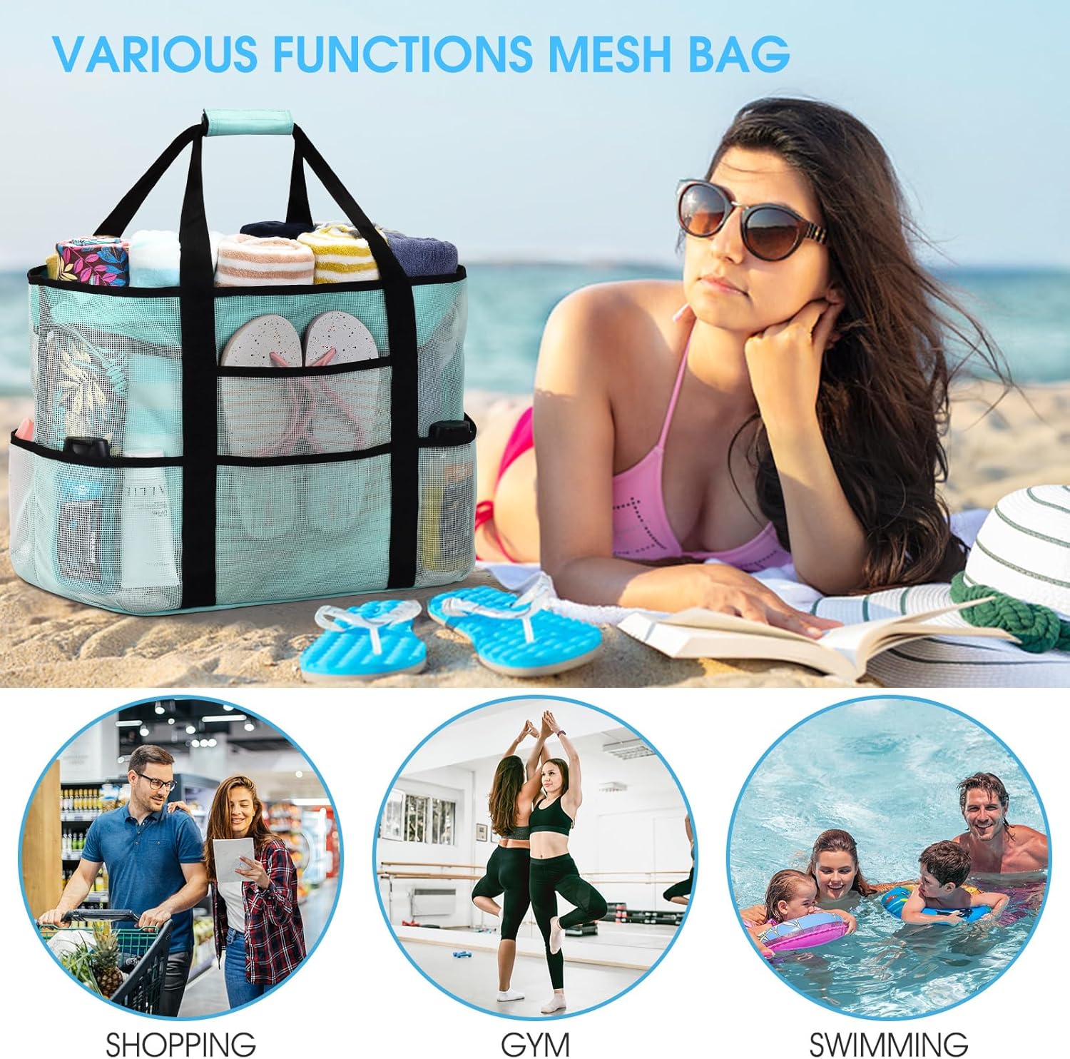 oscaurt Mesh Beach Bag Extra Large Waterproof Sandproof Beach Tote Pool Swim Bag Travel Vacation Essentials - Image 7