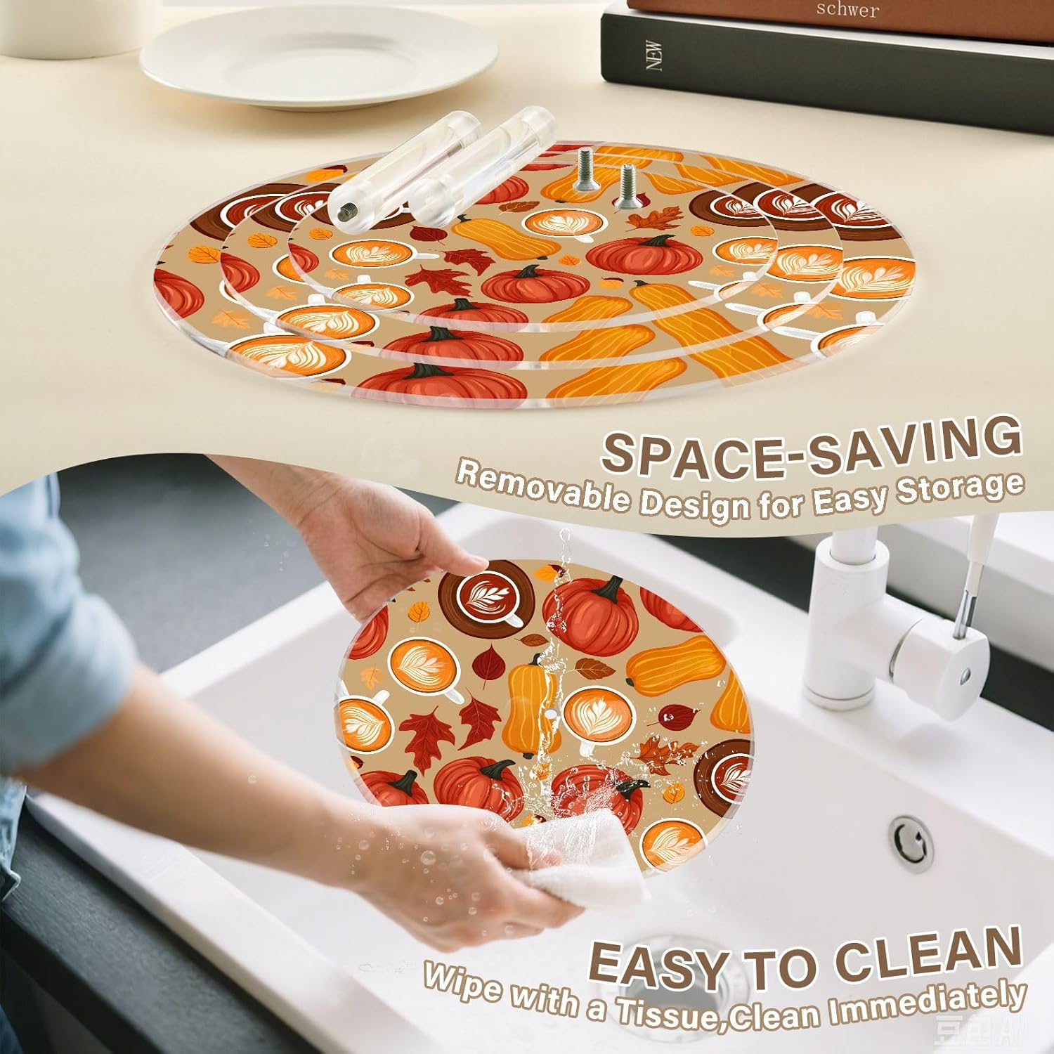 Pumpkin Coffee Maple Leaves Thanksgiving 3 Tier Acrylic Cupcake Stand, Cupcake Stand for 34 Cupcakes for Weddings,Christmas,Holidays,Parties,Birthday,Printed Cupcake Tower 23301078