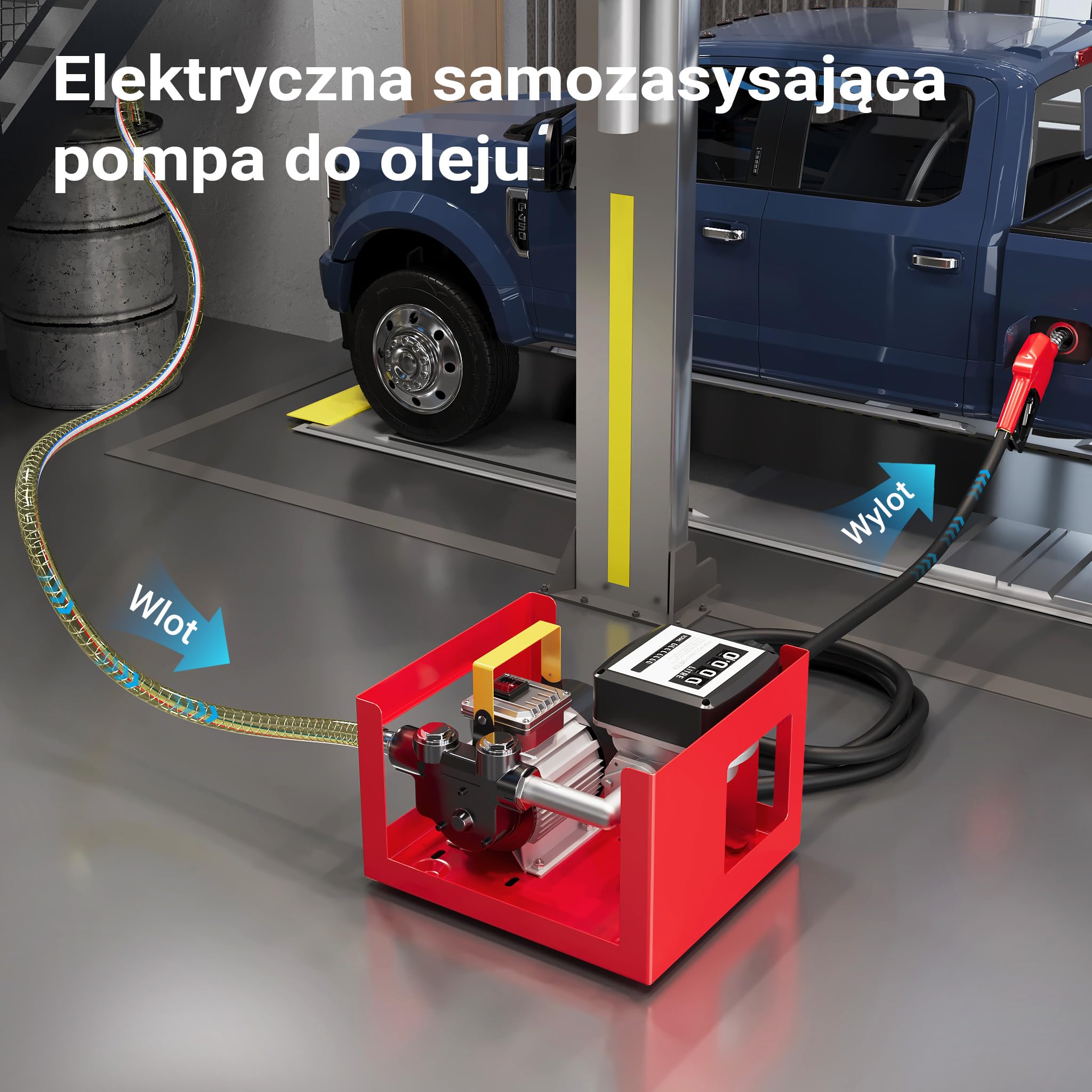 Wiltec Pompa do oleju napędowego i opałowego 550 W 20-60 l/min, samozasysająca z wbudowanym licznikiem, wężami i pistoletem