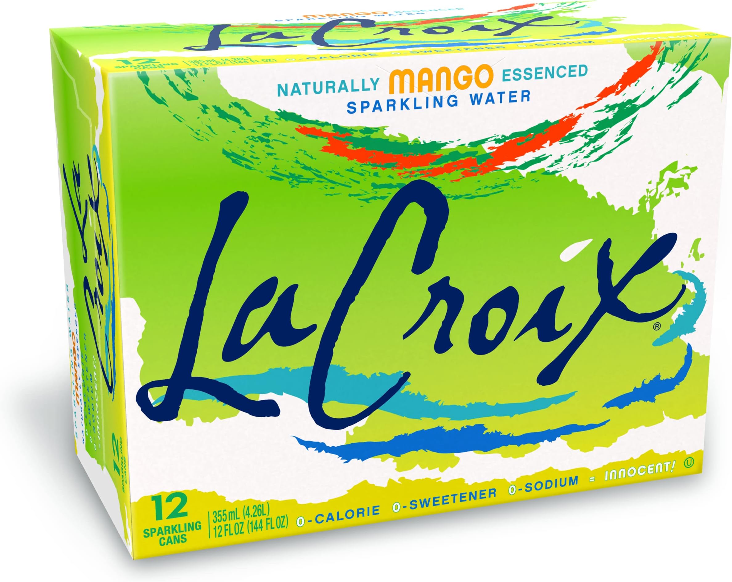 Lacroix Sparkling Water, Mango 12oz Cans, 12 Pack, Naturally Essenced, 0 Calories, 0 Sweeteners, 0 Sodium