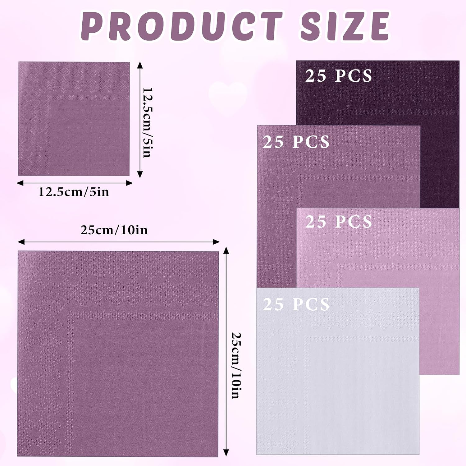 Layhit 100 Pcs Cocktail Napkins Disposable Beverage Napkins Square Paper Dessert Tissue for Wedding Birthday Celebration Party Supplies(Purple Series,5 x 5 Inch)