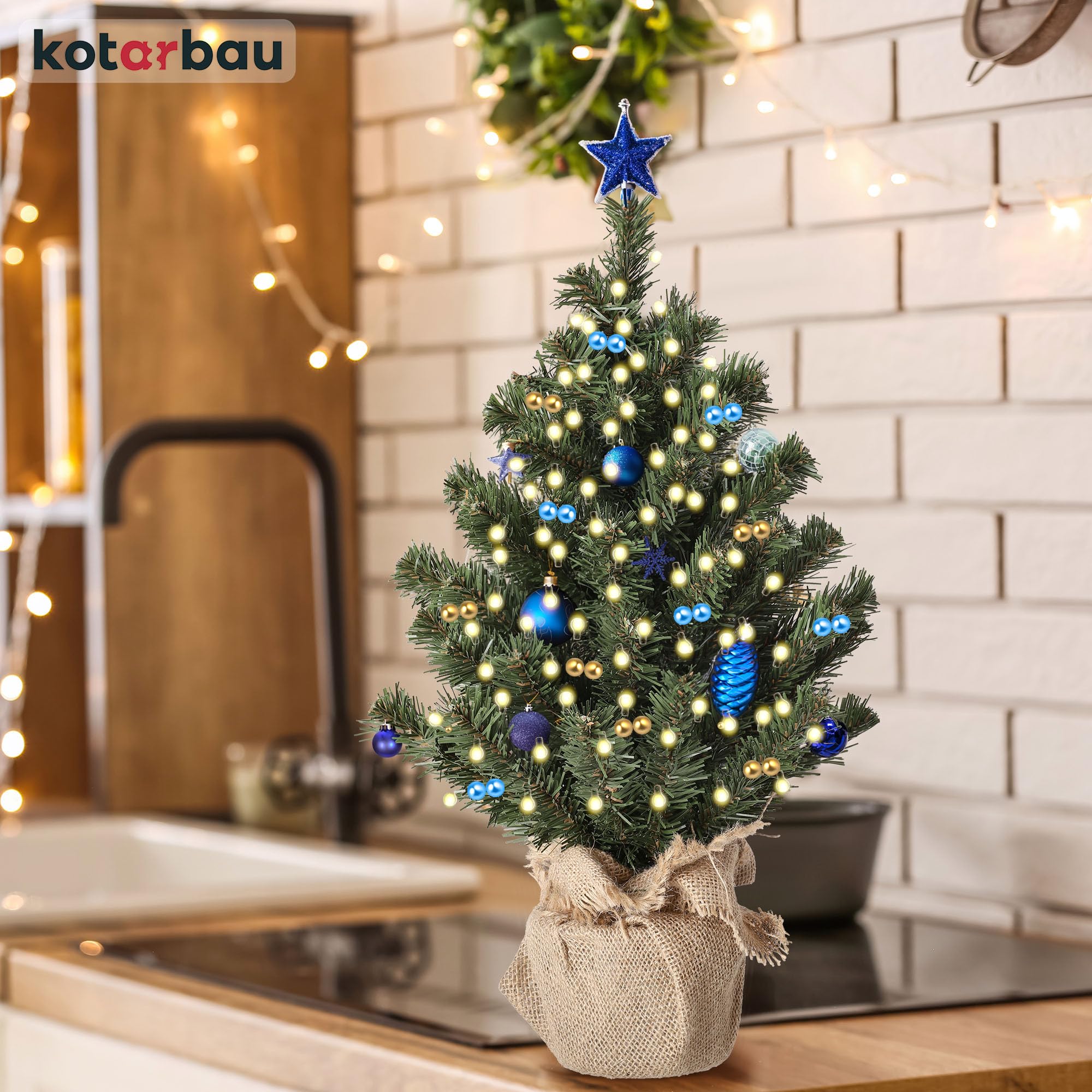 KOTARBAU® Künstlicher Weihnachtsbaum Deko Klein 50 cm mit Jute Weihnachtsbaumständer Mini Tannenbaum Künstlich Christbaum Christmas Tree (Packung mit 2)