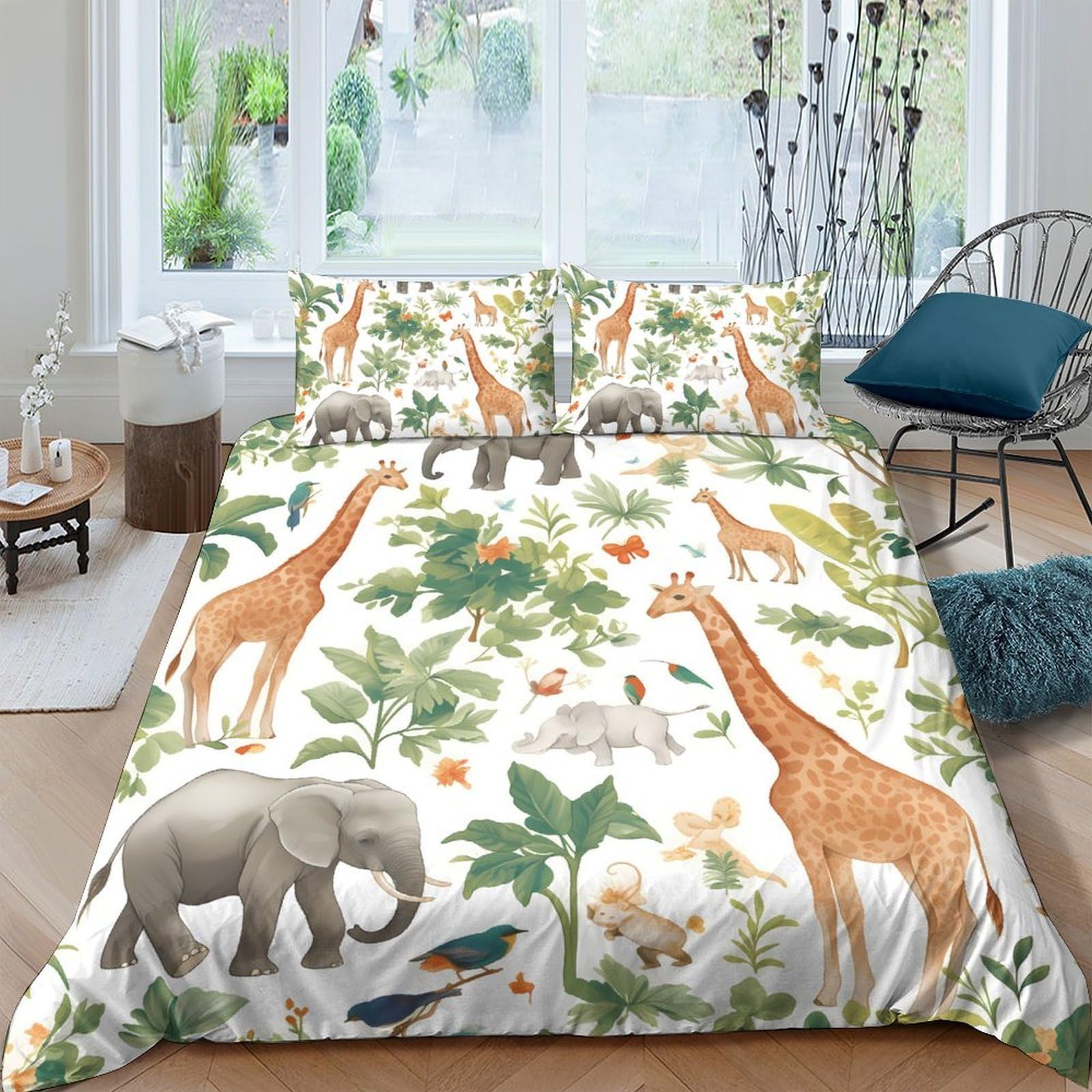 Ctjqhvkz Style-1 3D Printed Safari Jungle Fitted Sheet Microfiber Soft Animal Elephant Giraffe Mattress Cover For Bedroom Dorm Decor Single（135X200cm）