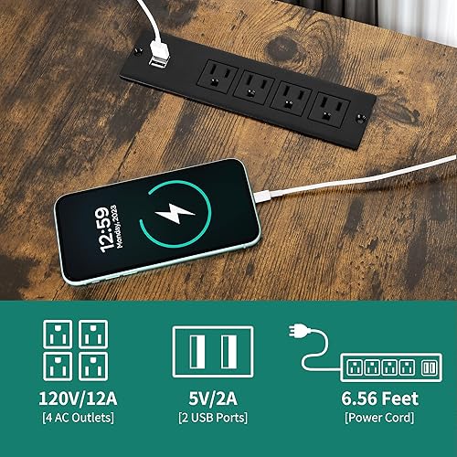 Miniatura 5 de YITAHOME Escritorio en Forma de U con Tomas de Corriente y Luces LED, Escritorio Reversible en Forma de L de 79" con Cajones, Escritorio de Esquina