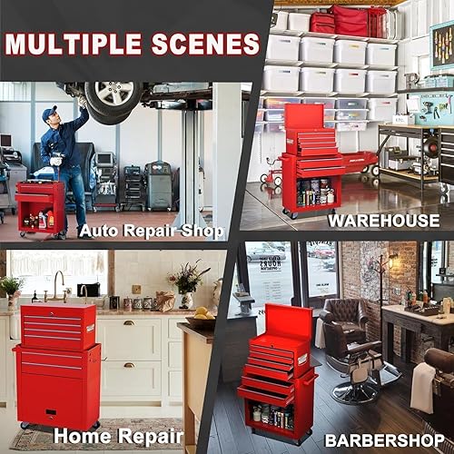 Miniatura 7 de Cofre de herramientas con ruedas de 8 cajones con caja de herramientas superior desmontable, gabinete de herramientas de metal con cerradura y