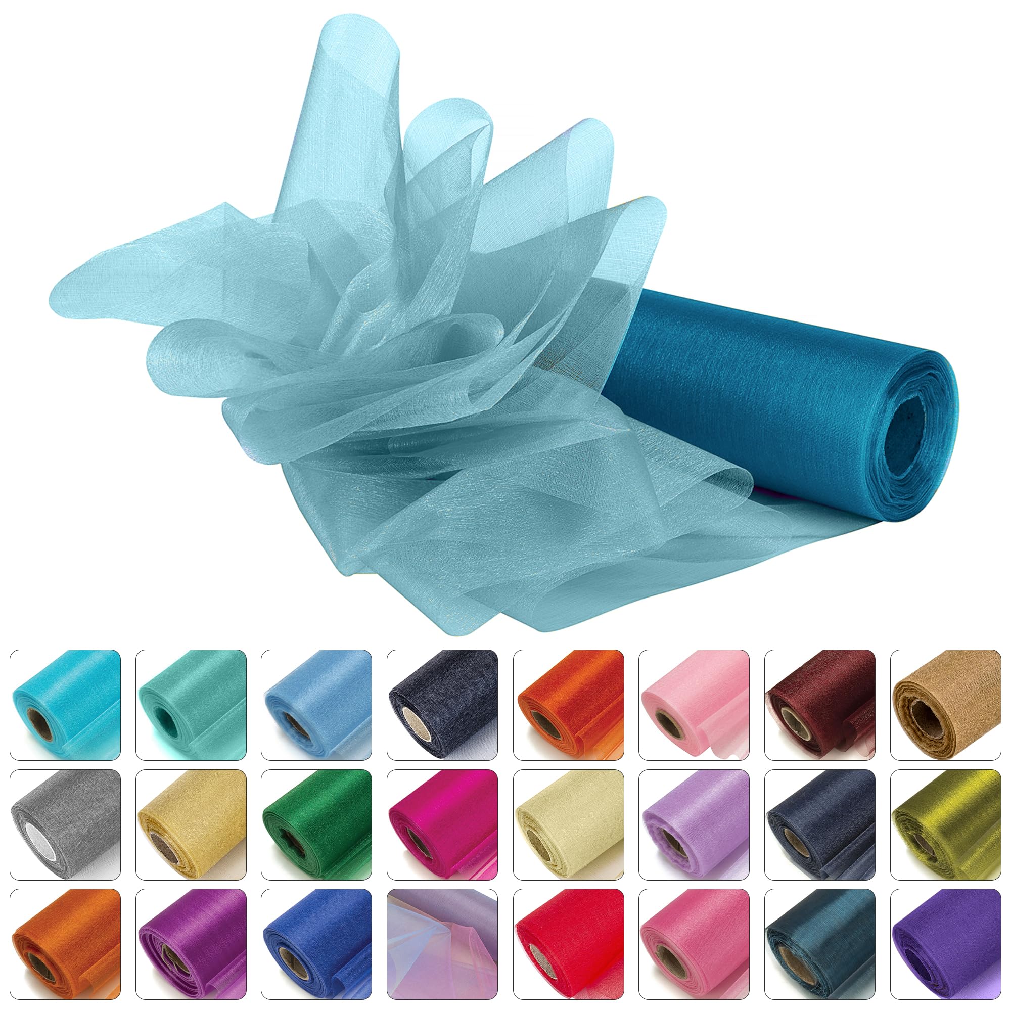 WedDecor Snow Sheer Glitter Organza Roll 25mx29cm Sash Turquoise Blue, 4pcs โ image 1