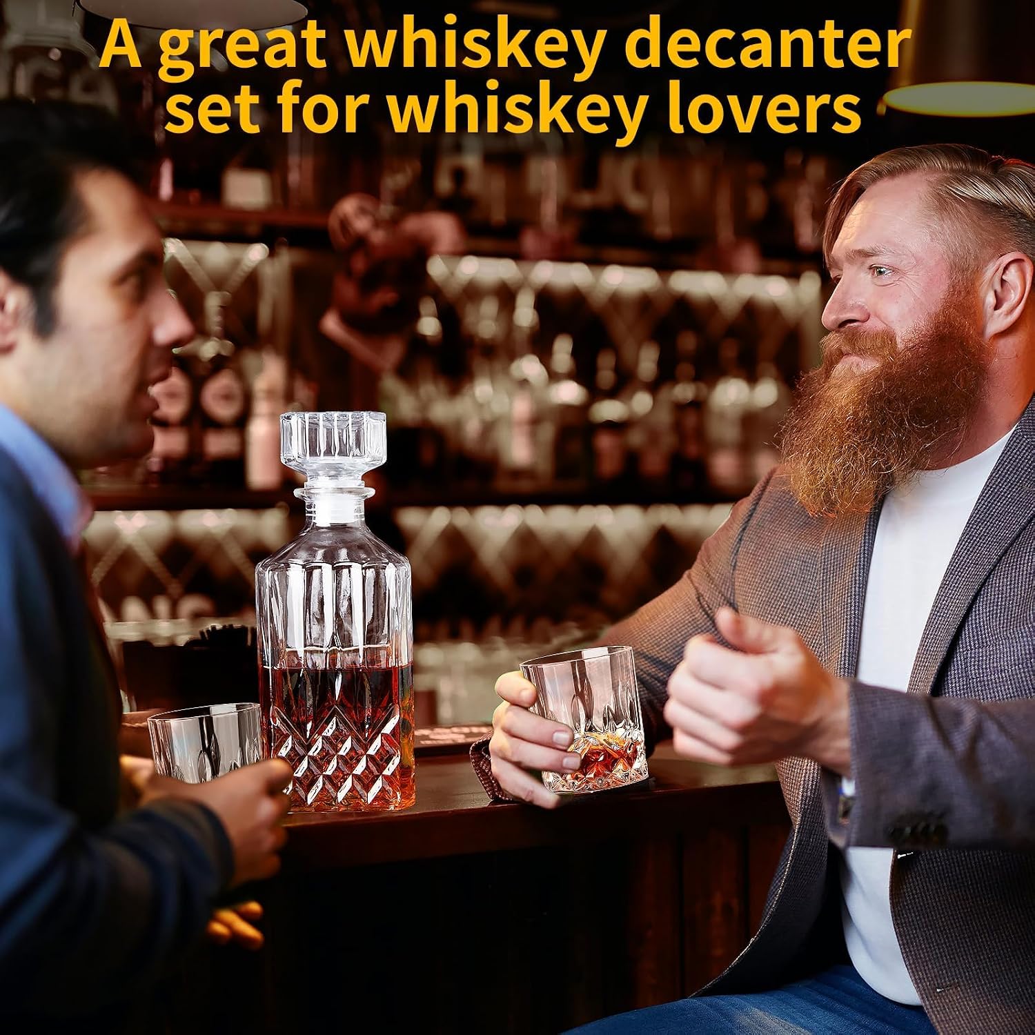 Whiskey Decanter Set for Men, 2pcs Whiskey Glass Cups and 1pcs Glass Decanter with Cooling Stones Clear Whisky Liquor Bottle for Whiskey Bourbon Rum Men Fathers'Gift