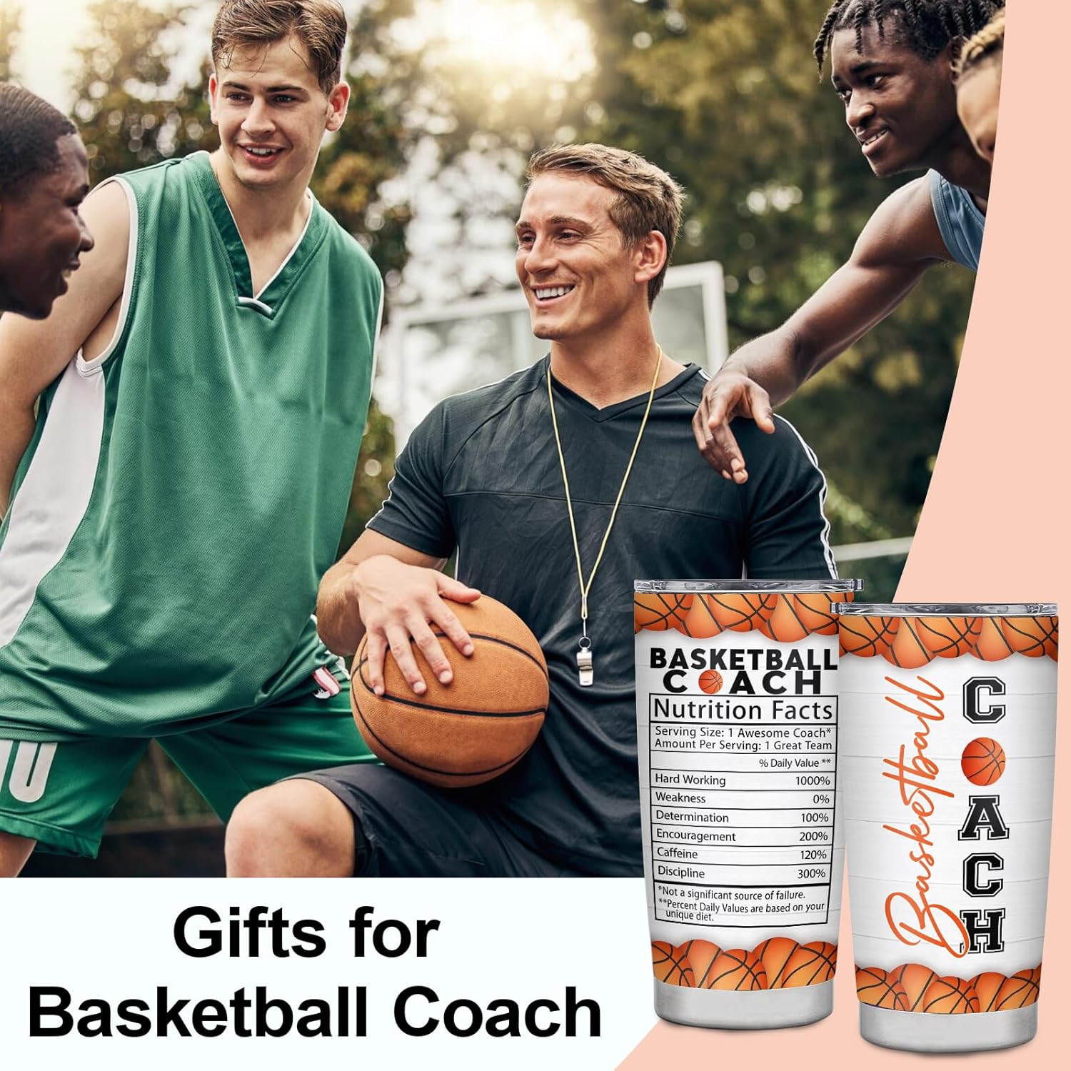 CaringTee Basketball Coach Gifts, Best Basketball Coach Appreciation Gifts for Men, Insulated Stainless Steel Travel Tumbler With Lid 20 OZ, Thank You Gift for Birthday - Image 2