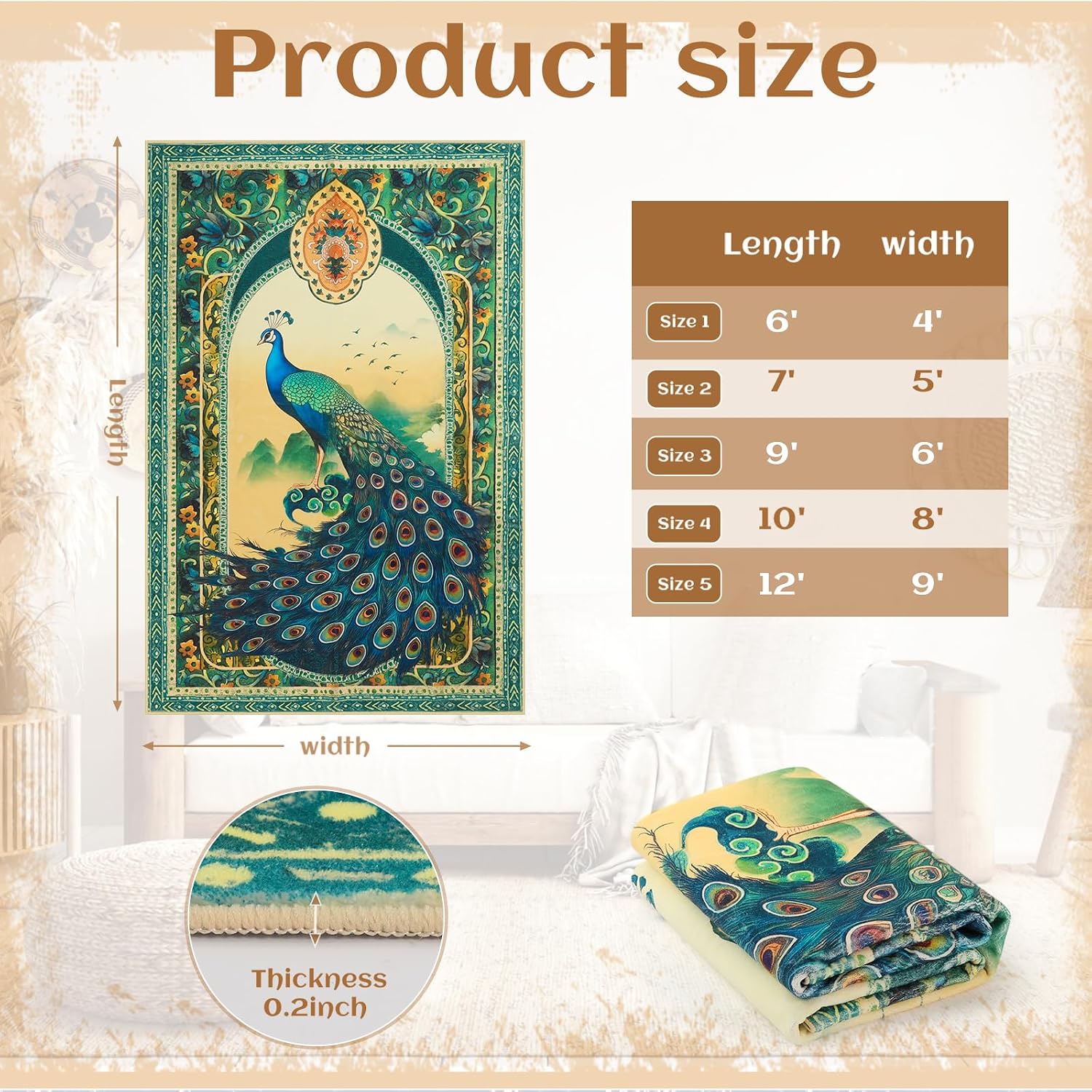 3x5 Peacock Rug for Entryway, Modern Indoor Washable Entry Way Area Rugs, Small Soft Non-Slip Accent Carpet Door Mat for Dining Room Kitchen Kids Bedroom - Green Peacock