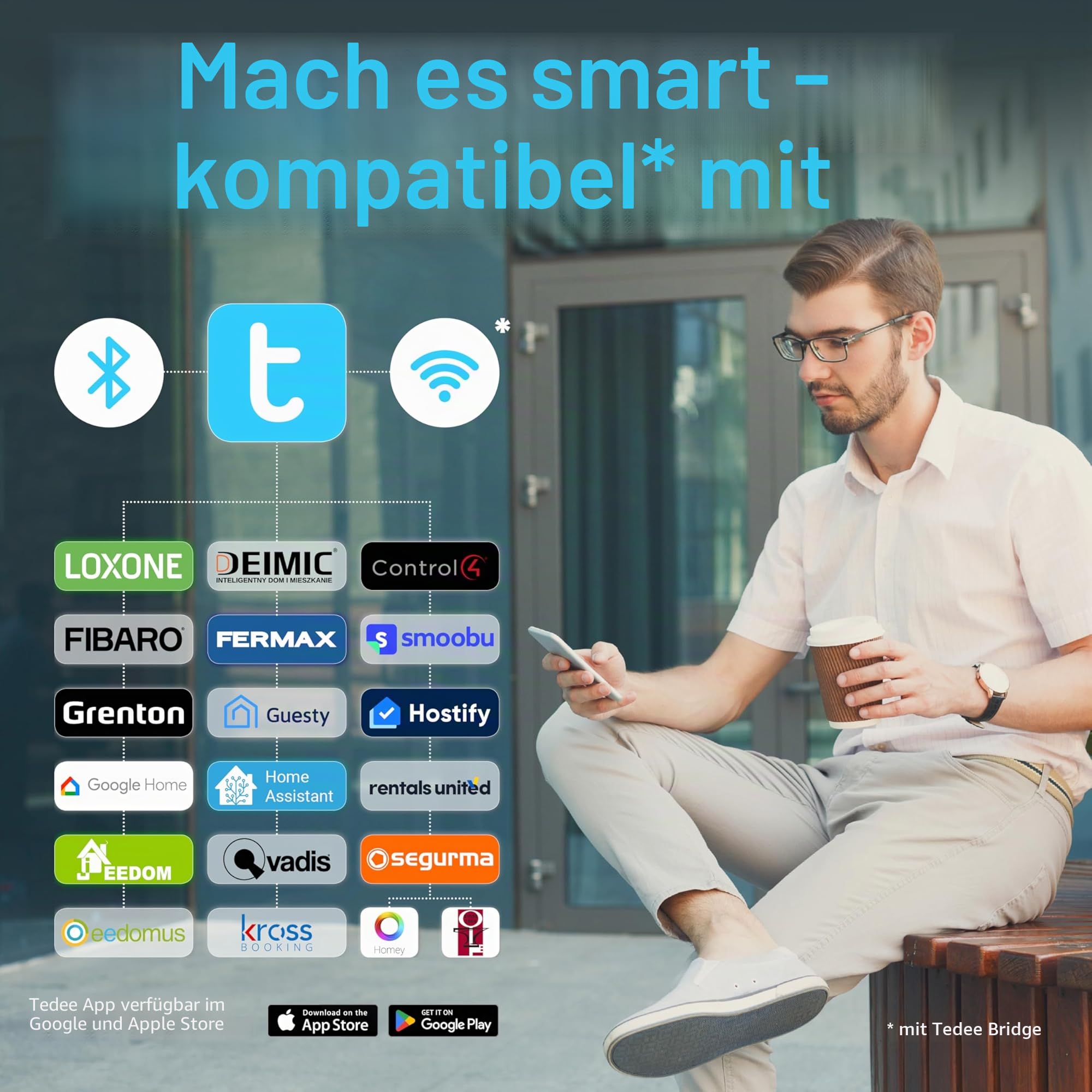 Tedee Bridge für elektronisches Türschloss, Steuerung über Bluetooth, tedee WiFi Bridge ermöglicht Öffnen und Schließen aus der Fernbedienung, für iPhone & Android,