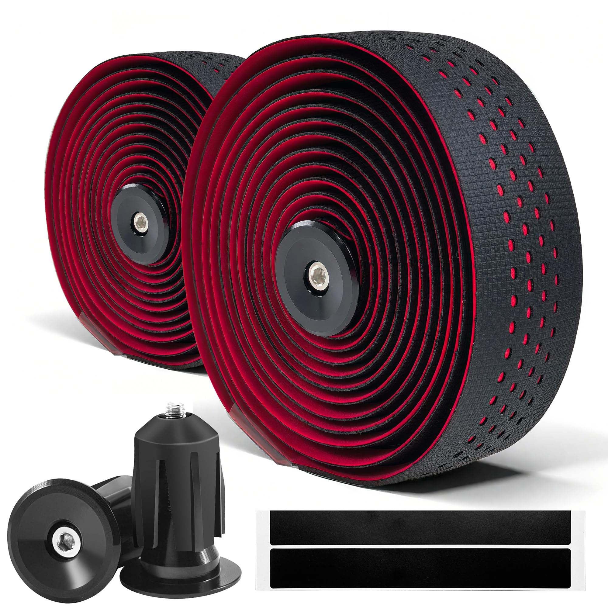 CLUTUTJL Road Bike Handlebar Tapes, Black Red Bicycle Bar Tape with High Stain Resistance Silicone Surface, Shock Absorbing EVA Bike Grip Tapes for Handlebar (Set of 2, Black/Red)